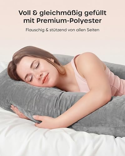 Nuliie Pregnancy Pillow for Sleeping, U Shaped Full Body Pillow Pregnancy Pillows, Maternity Pillow Support for Back, Hips, Legs for Pregnant Women, With Washable Velvet Cover (Grey) - 5