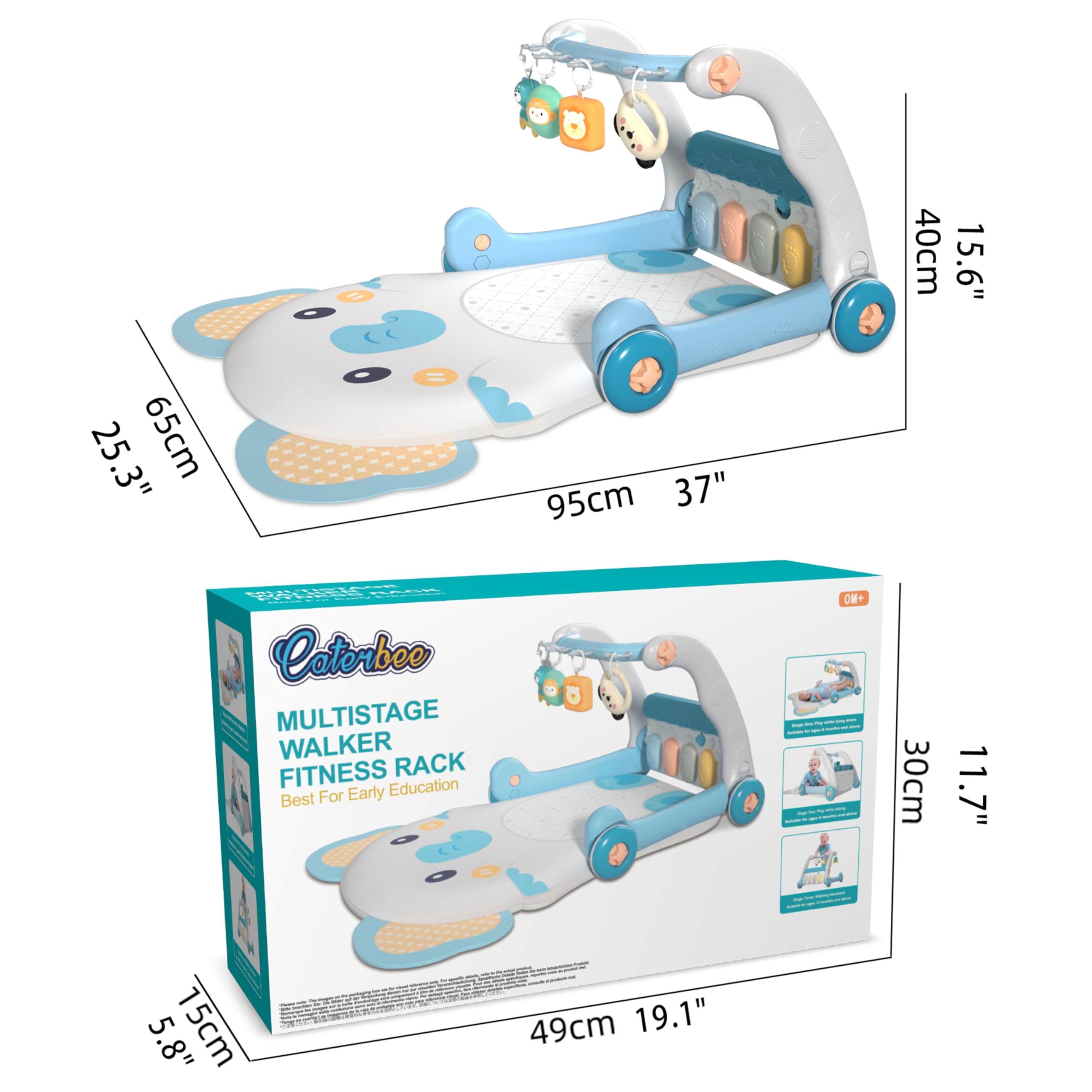 Gimnasio de actividades y centro de actividades 2 en 1 con tapete de juego de piano para bebés (Blue)