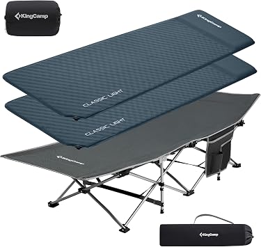 KingCamp Camping Bed with 2 Air Mats, 3-Piece Set, Foldable, Easy, One-Touch, No Assembly Required, Wide, Durable, Stable, Waterproof, Load Capacity 264.6 lbs 120 kg, Lightweight, Storage Bag