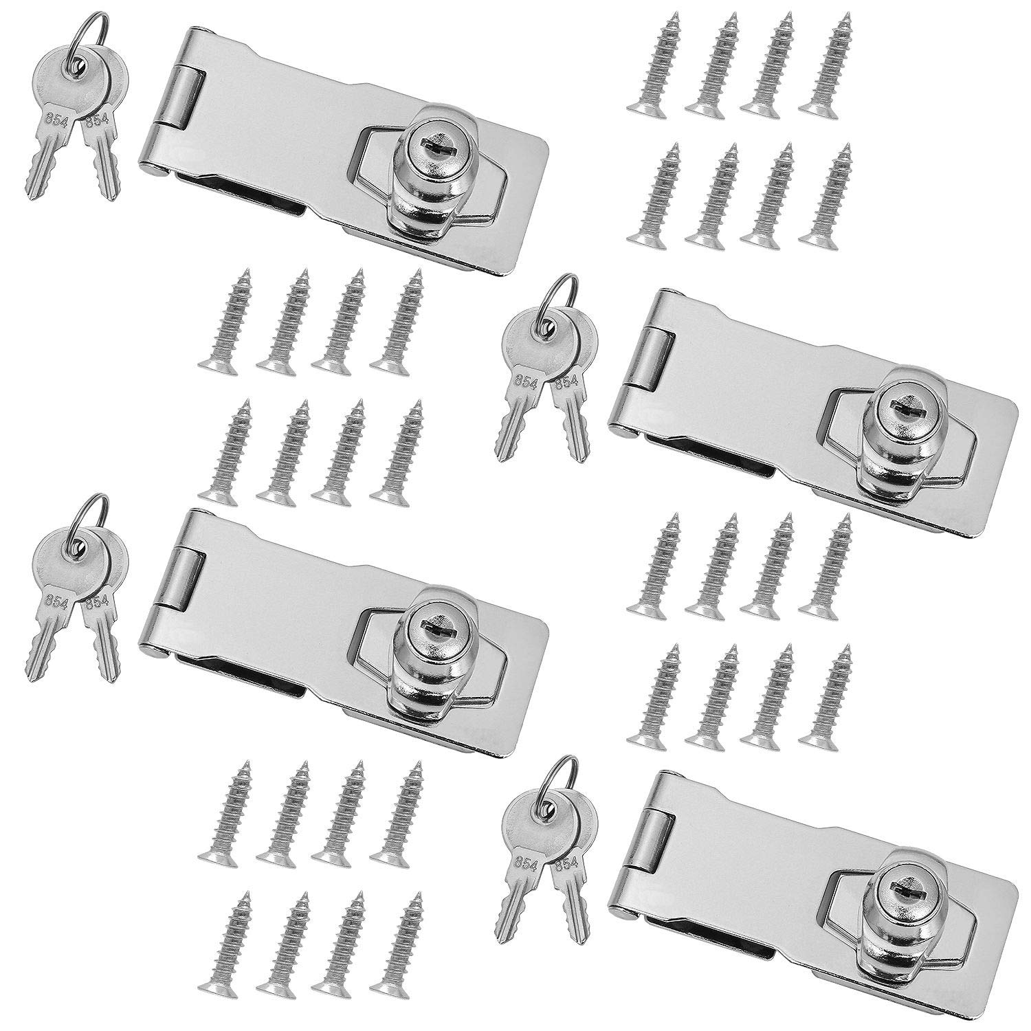 4Pack Keyed Hasp Locks, 4" Twist Knob Keyed Locking Hasp for Cabinet, Stainless Steel Steel Chrome Plated Hasp Lock for Small Doors, Cabinets, Drawer