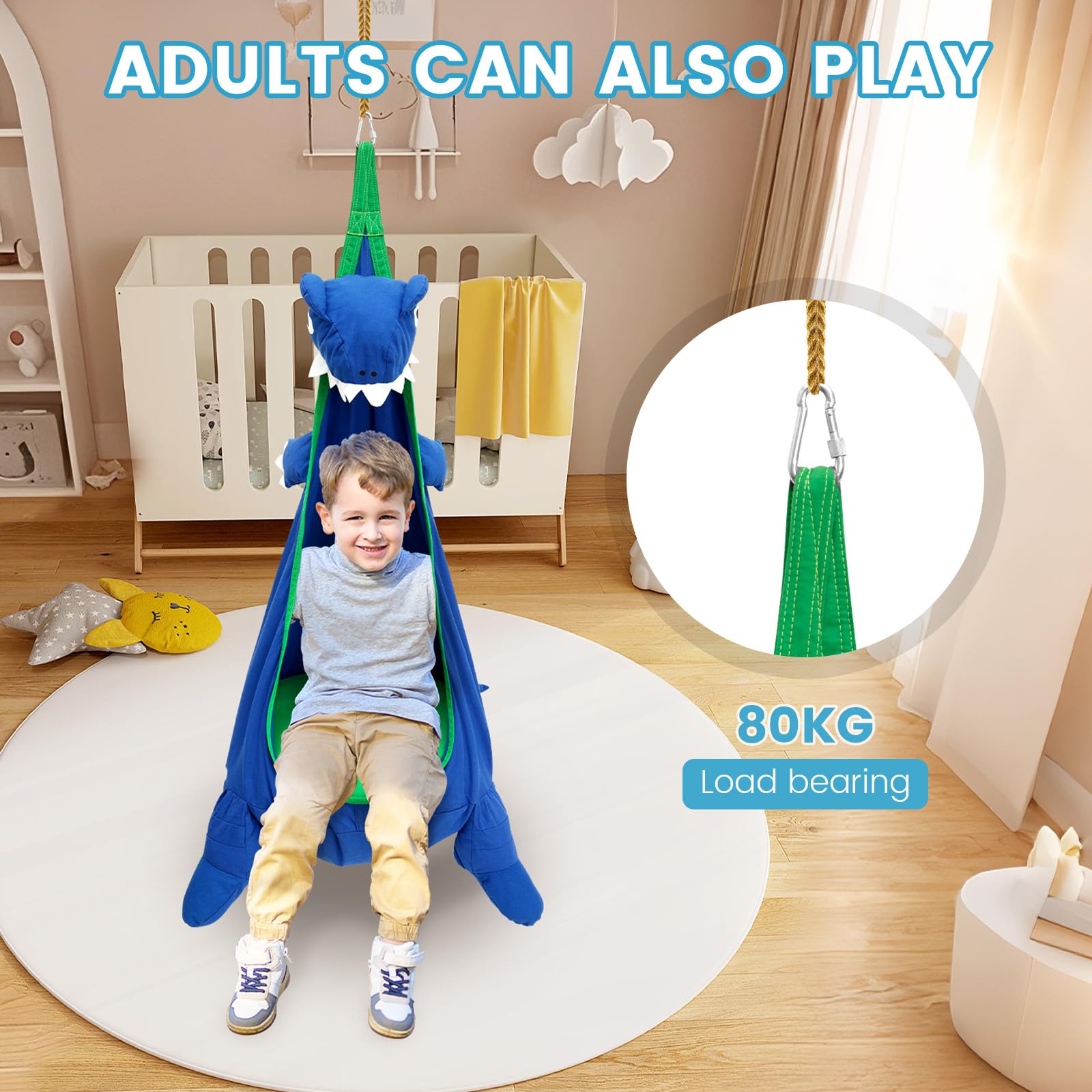Niche Suspendue Gonflable Pour Enfants Avec Lumières LED | 16 Couleurs, 7 Modes | Coussin Inclus | Pour Intérieur Et Extérieur - 14
