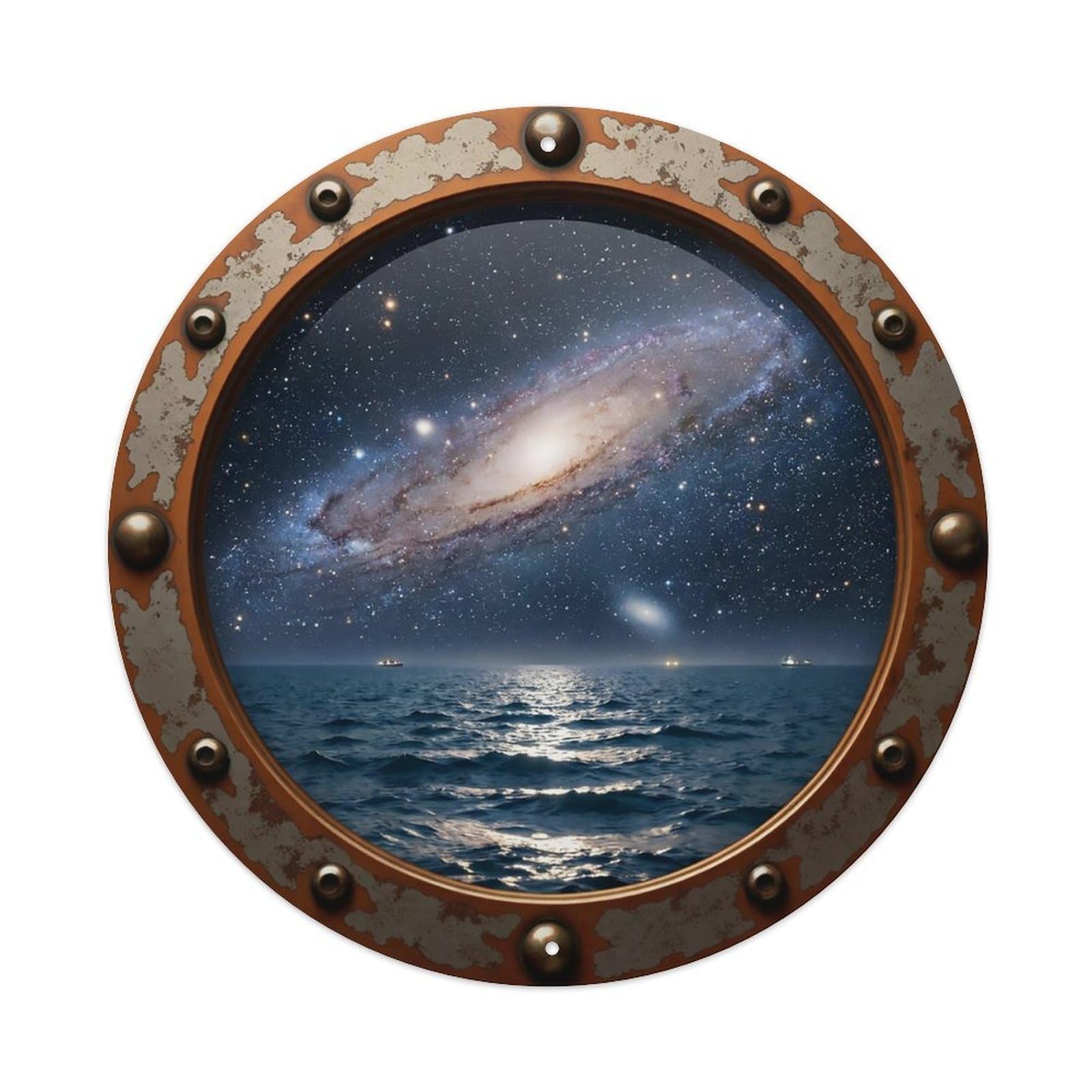 Vintage Porthole Galaxy Night Nautical Window View Metal Tin Sign