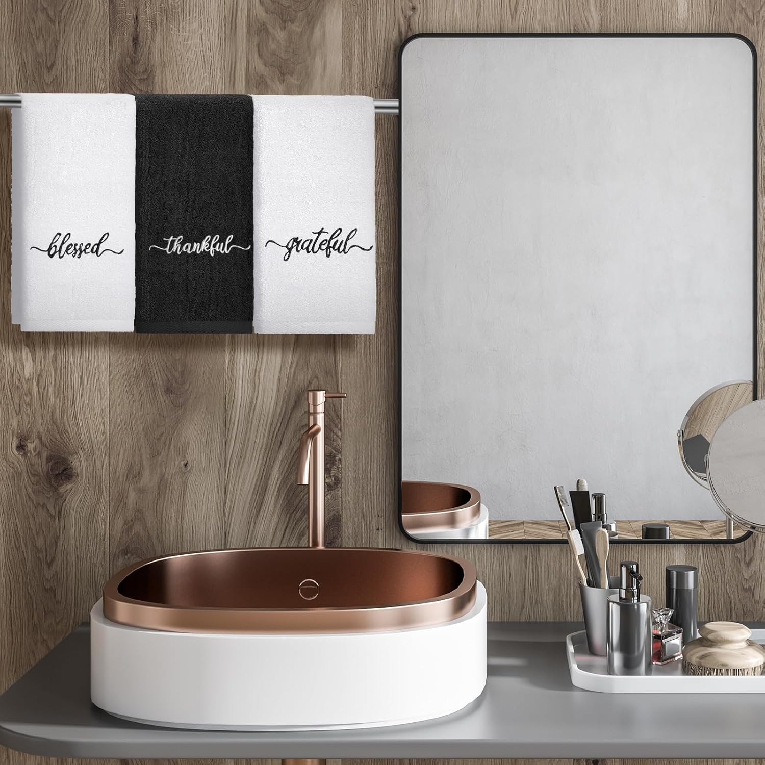 3 Pcs Thanksgiving Black and White Fingertip Towels 100% Cotton Fall Farmhouse Bathroom Hand Towels 12 x 18 in Decorative Embroidery Blessed Thankful Grateful for Gift Home Decor - Image 7