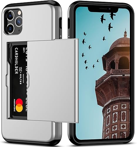 Nvollnoe Funda para iPhone 11 Pro Max con tarjetero resistente de protección de doble capa a prueba de golpes, ranura para tarjetas oculta, funda
