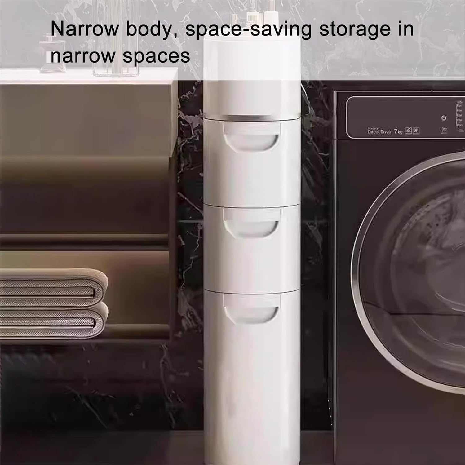 PAKMEZ 3-Tier Slim Storage Cart with Pull Out Basket, Plastic, Waterproof and Dustproof, for Kitchen, Dining Room, Living Room, Home Office, Rustic Brown(18 * 41 * 79cm/7 * 16 * 31in)