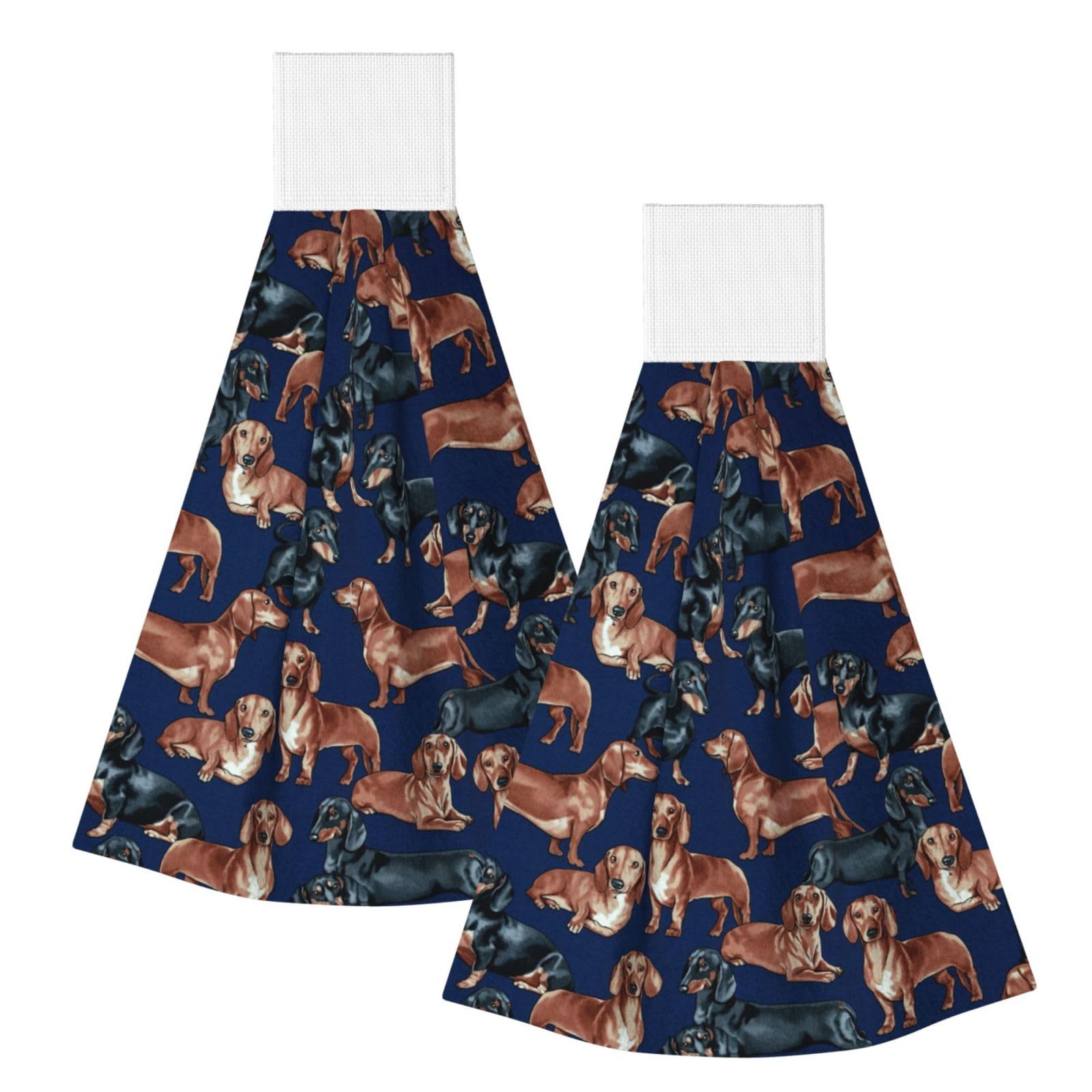 DOPKLNA Dachshund Puppy, 2 Pcs Hanging Coral Fiber Hand Towels for Bathroom, Absorbent Kitchen Towels