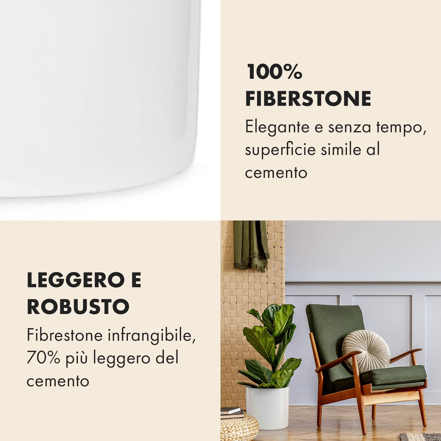 Fox & Fern Vasi da Esterno, Vasi per Piante da Esterno e Interno, Resistenti a Raggi UV e al Gelo, Vaso Grande da Interno con Tappo di Scarico, Fioriera da Esterno in Fiberstone, Vaso Singolo
