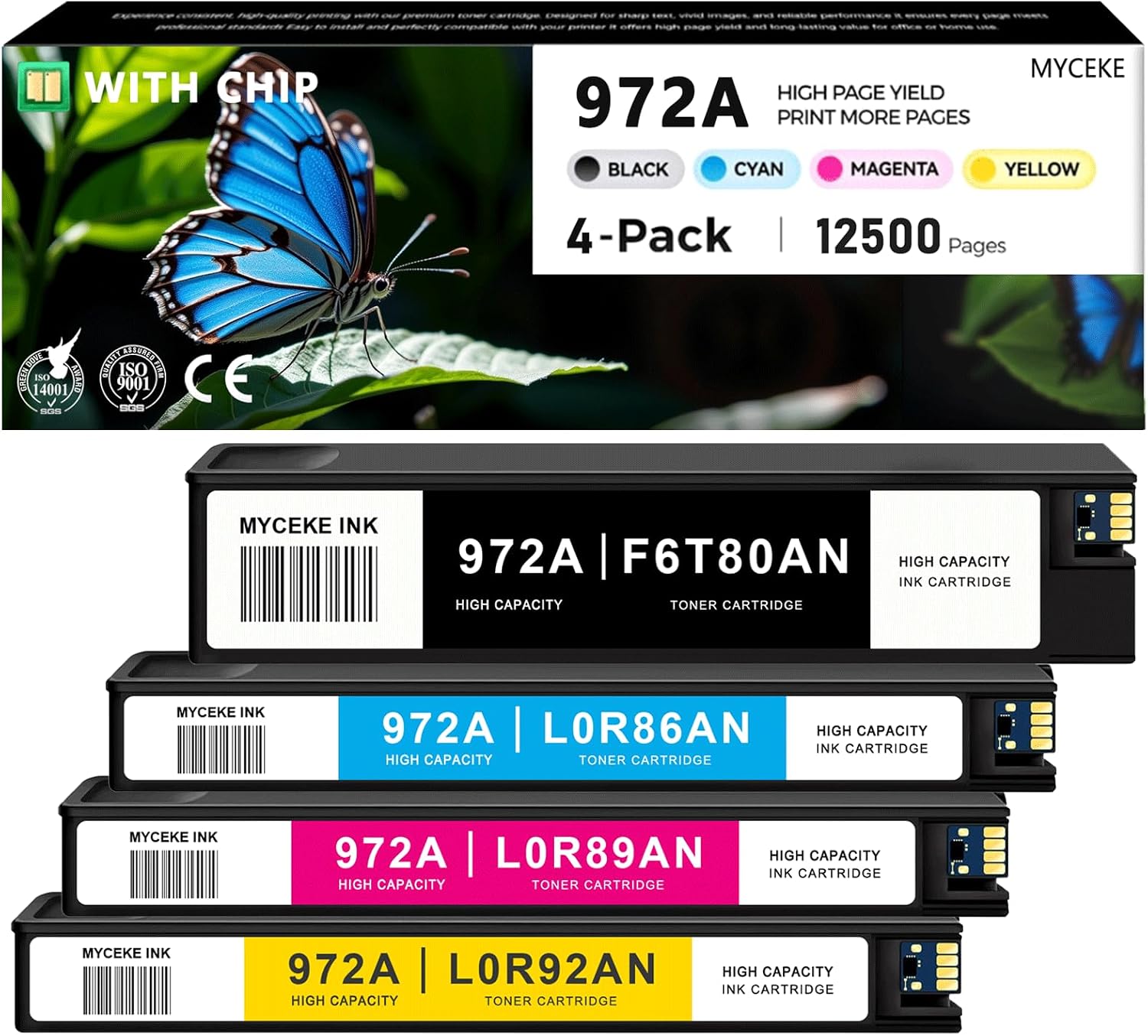 972A High Yield Ink Cartridges Replacement for HP 972 972A Ink, Compatible with HP Pagewide Pro 477dw 577dw 452dw 552dw 452dn 477dn P57750dw Printer (Full Set BK/C/M/Y)