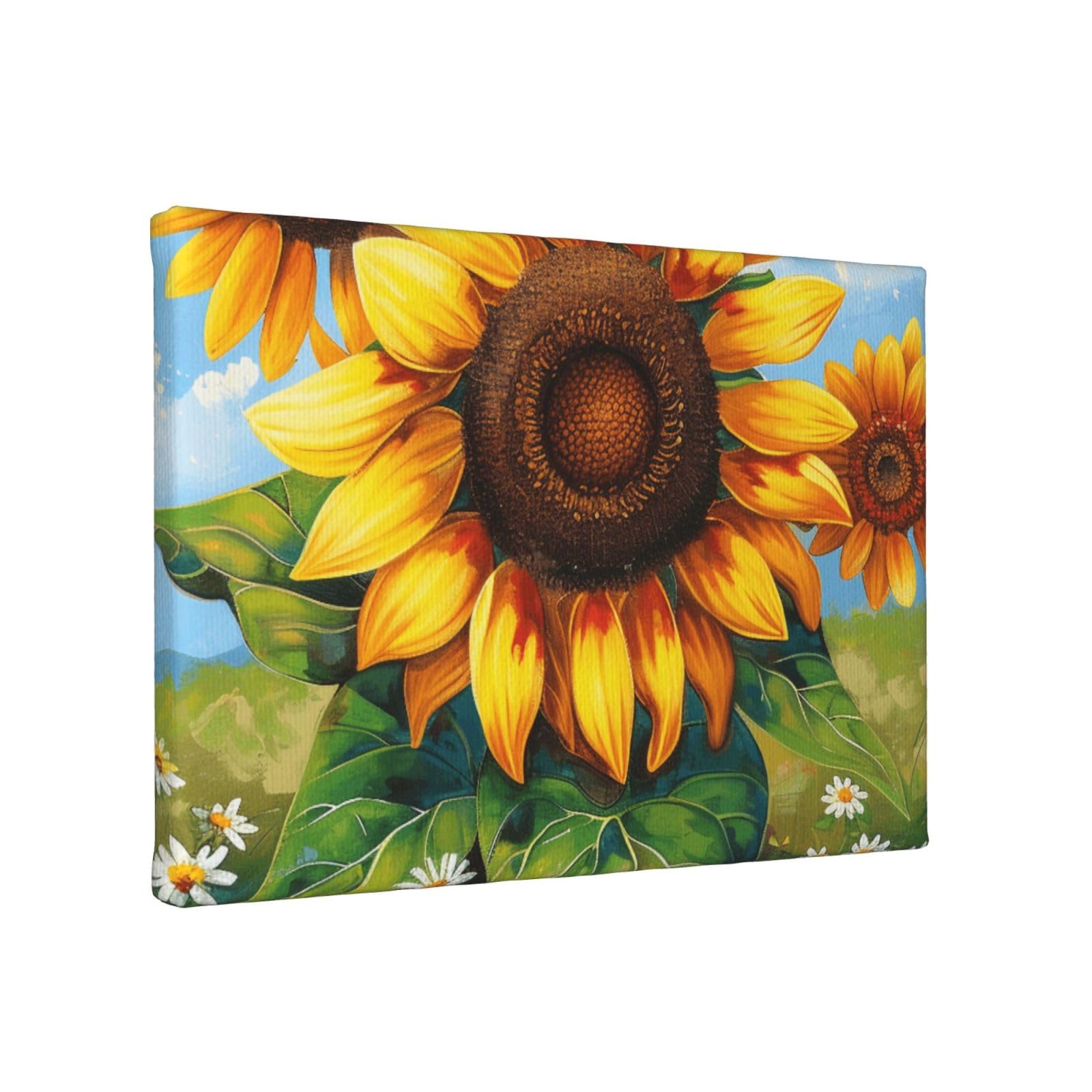 YKLJG Sunflower Printed Wall Art Canvas Painting 30x20 CM Wooden Framed Picture Painting Artwork Prints for Bedroom Kitchen Home Office Decor