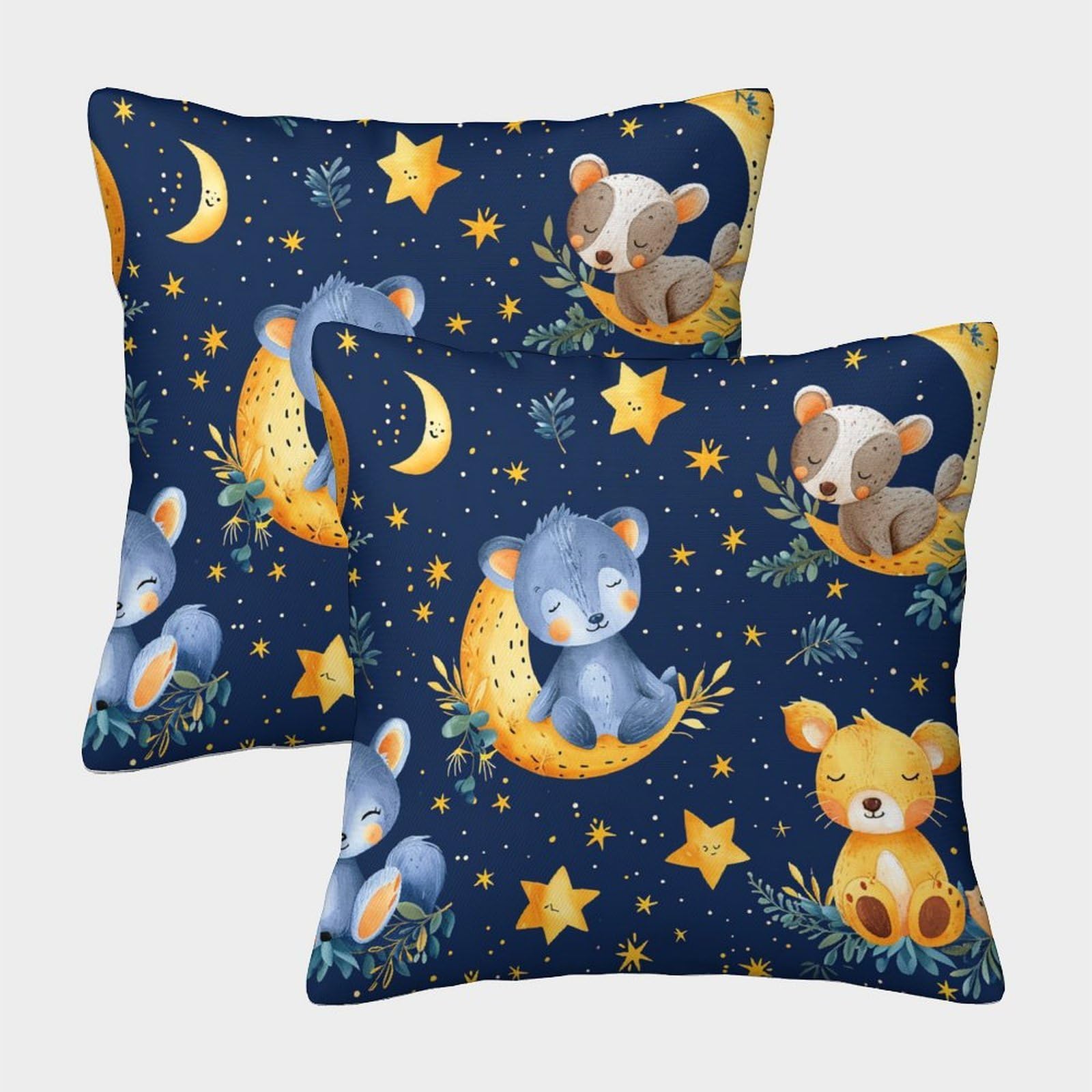 kaiyun 2 Pack Throw Pillowcase 40x40cmCute Animals Pattern Cushion Cover Moon Stars Home Decoration