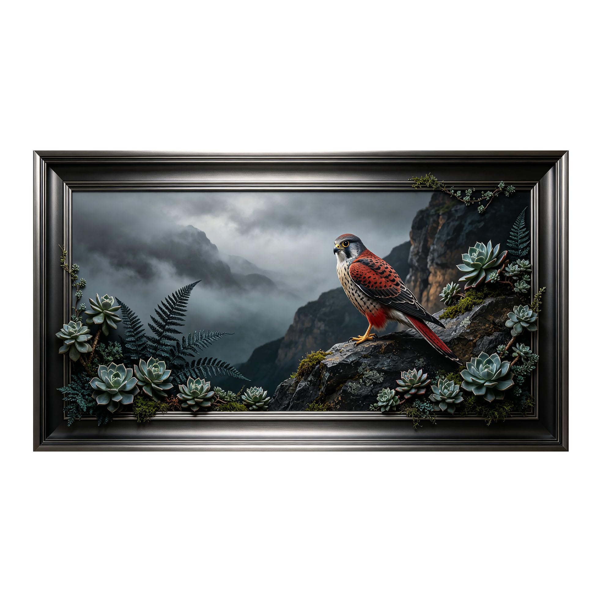 Murasolite 3D 3D Framed Wall Art 50cm×90cm Mountain Falcon Landscape Realistic Oil Painting SelfAdhesive Fabric Mural Wall Decor, Peel and Stick No Damage to Wall for Bedroom Living Room