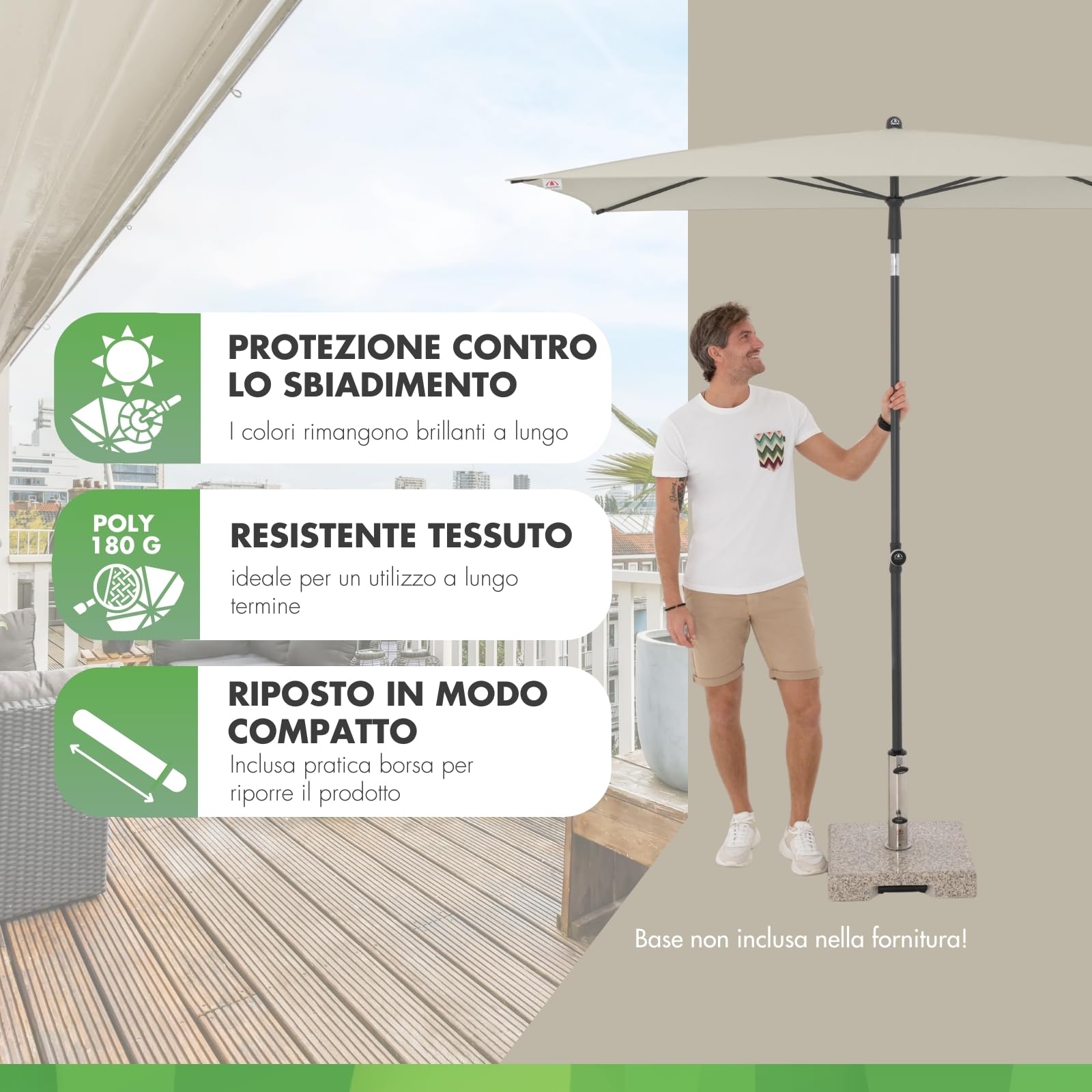 Doppler City ombrellone da balcone 200x125cm I Parasole rettangolare con protezione UV I