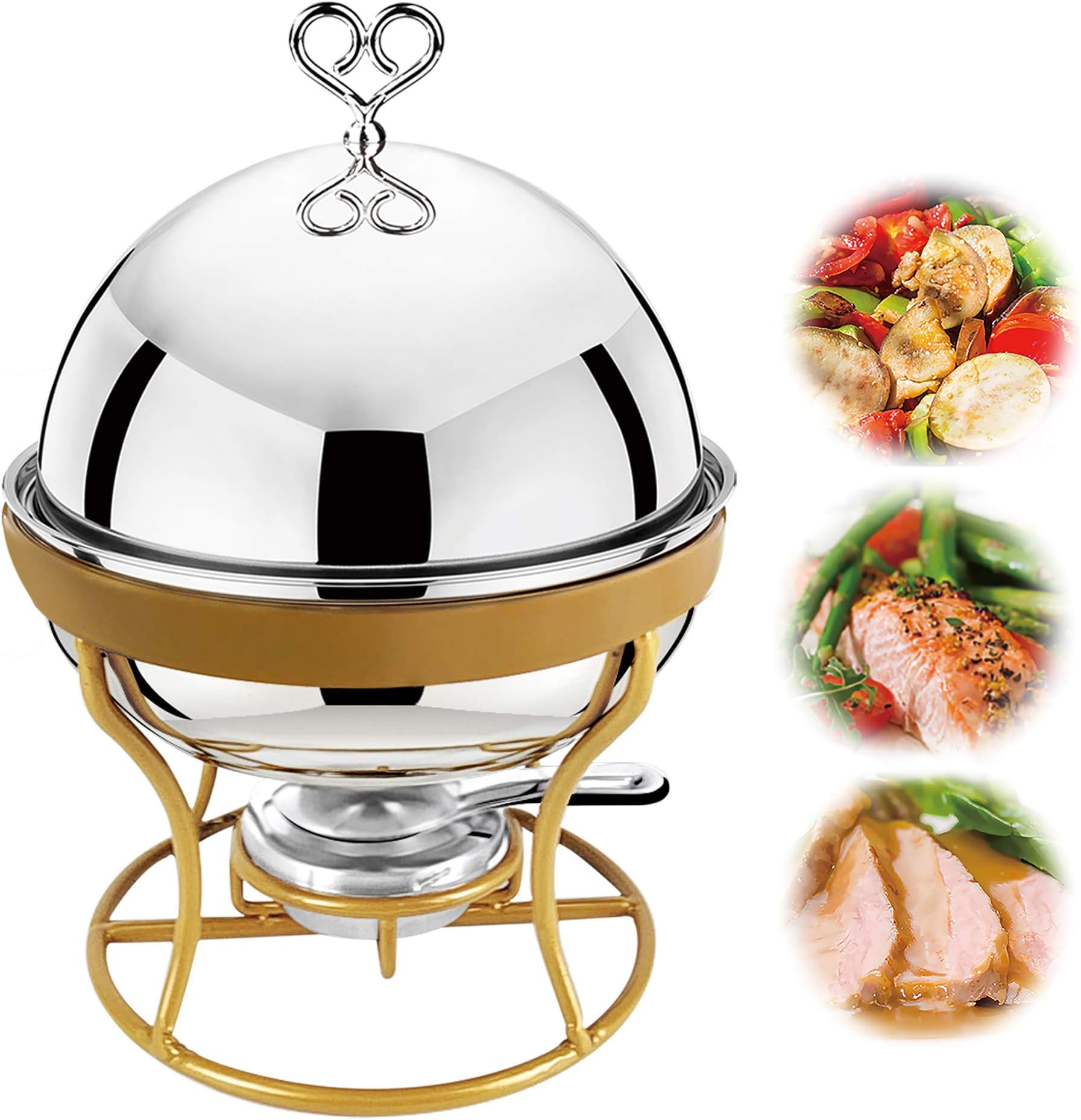 Bo Time BC-CHLH-AM1001 2.5L Stainless Steel Round Tea Warmer with Gold Stand