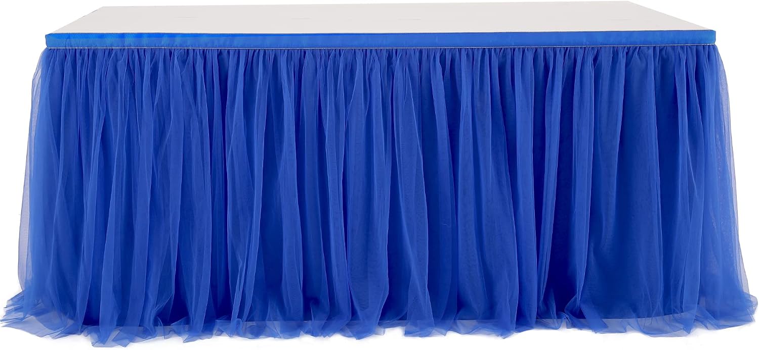 Royal Blue Tulle Table Skirt for Baby Shower 9ft Tutu Table Cloth Cover for Wedding Reception, Bridal Shower, Birthday Party, Graduation, Banquet Decorations