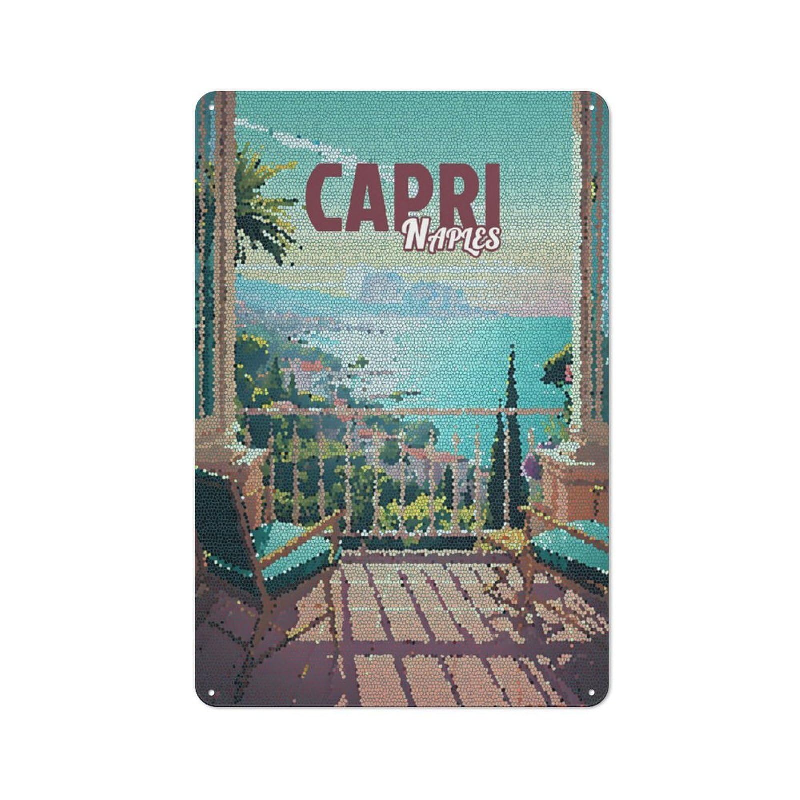 Junmoney Style-13 Tin Wall Plaque 30X20cm With Capri Naples Vintage Mosaic For Guest Room Or Hallway, For Updating Guest Room And Hallway After Moving