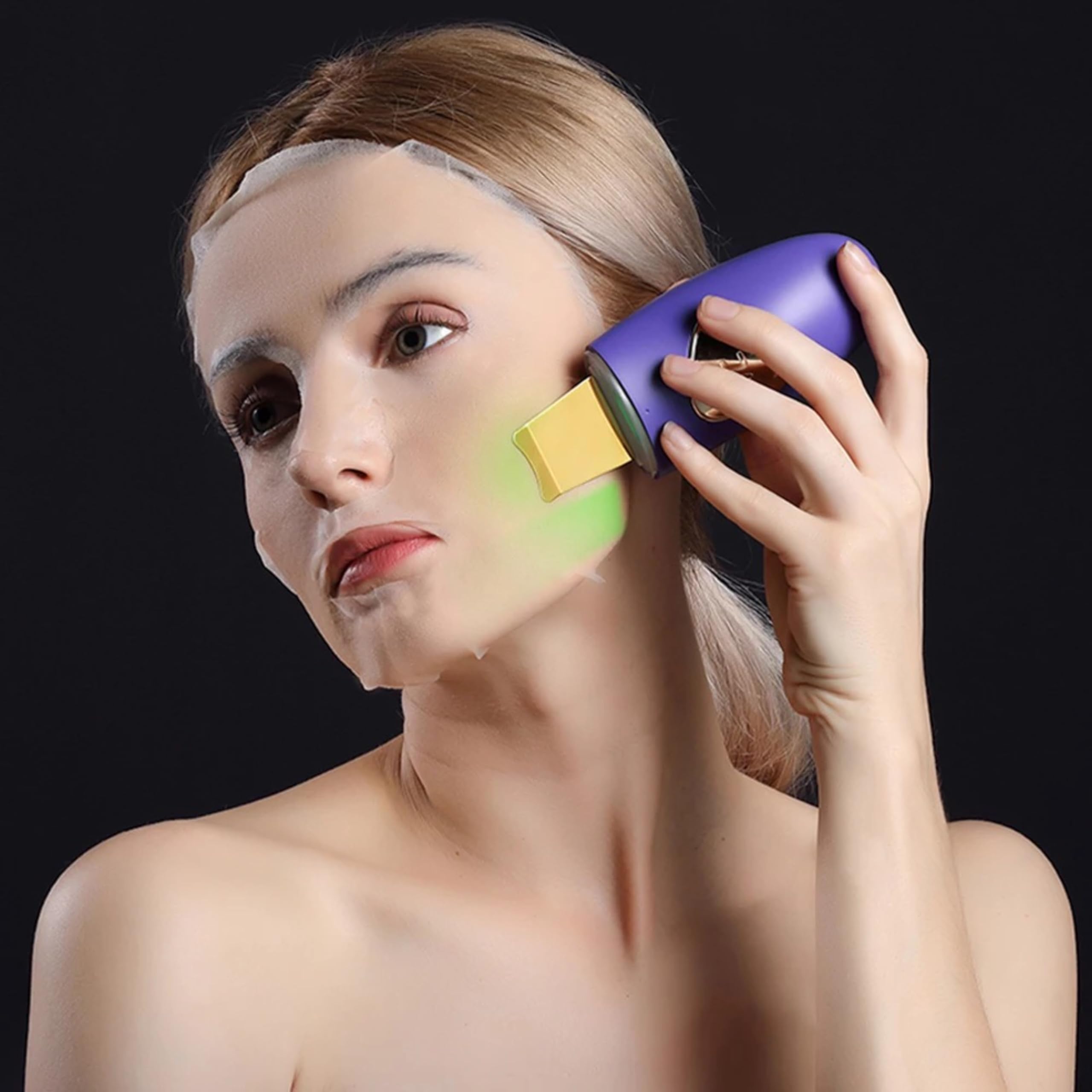 Lalano´S Cosmetics Golden Skin Scrubber - Pulitore per viso ad ultrasuoni, spatola dorata 24 K, EMS Lifting, tecnologia ionica, terapia a LED, rimozione punti neri e pulitore per pori, senza fili