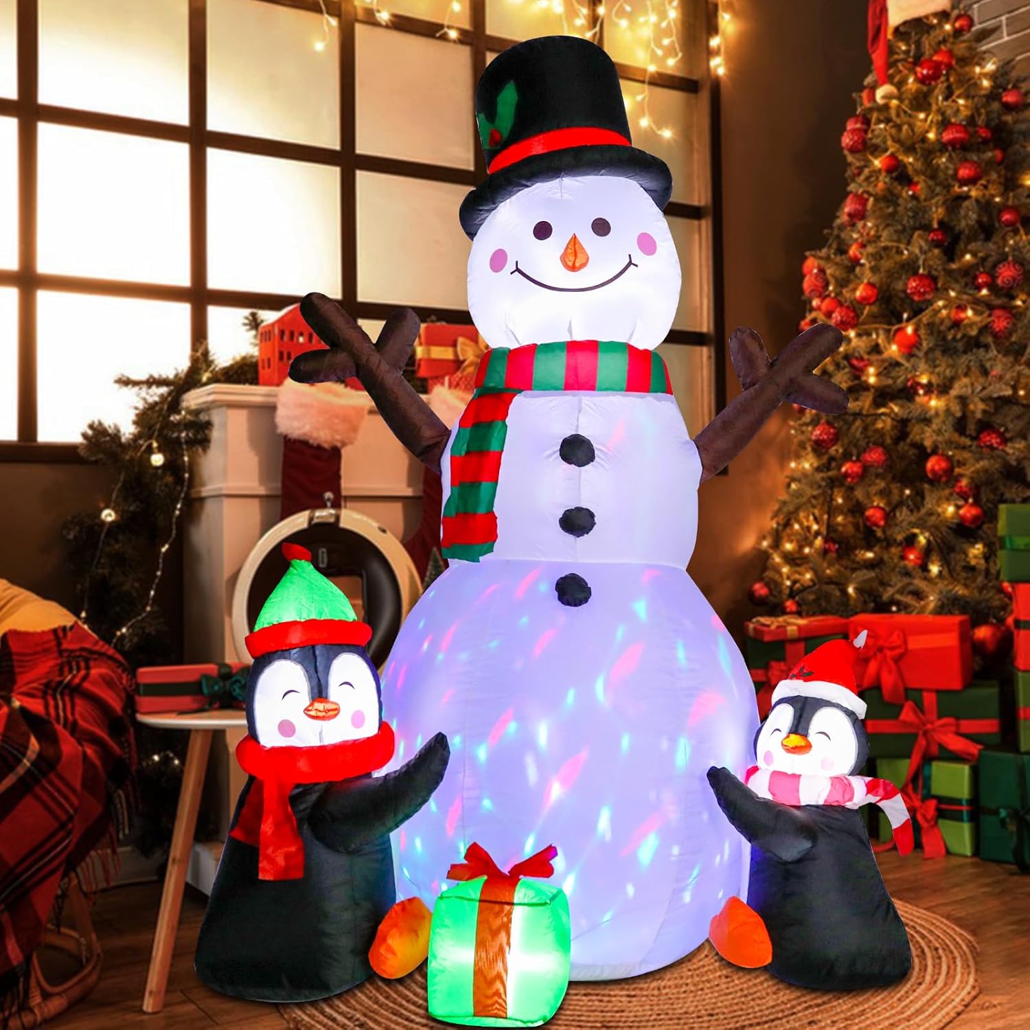 5FT Christmas Inflatables Snowman Outdoor Blow Up Yard Decorations with RGB Lights Xmas Inflatable Decorations for Holiday Patio Lawn Party