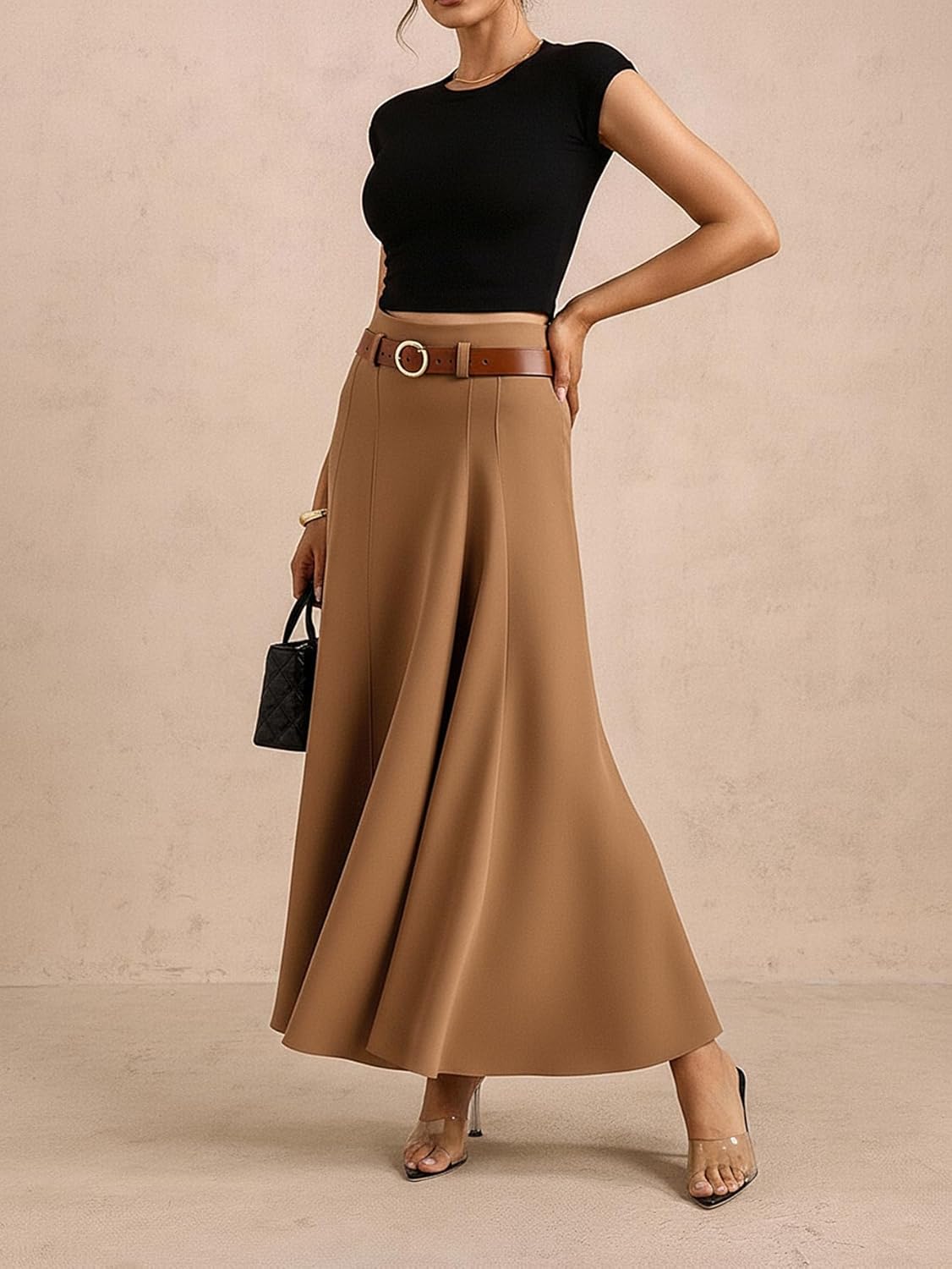 Women's Elegant Pleated Maxi Skirt Dressy Casual High Waisted A Line Flowy Skirts Work Office Outfits