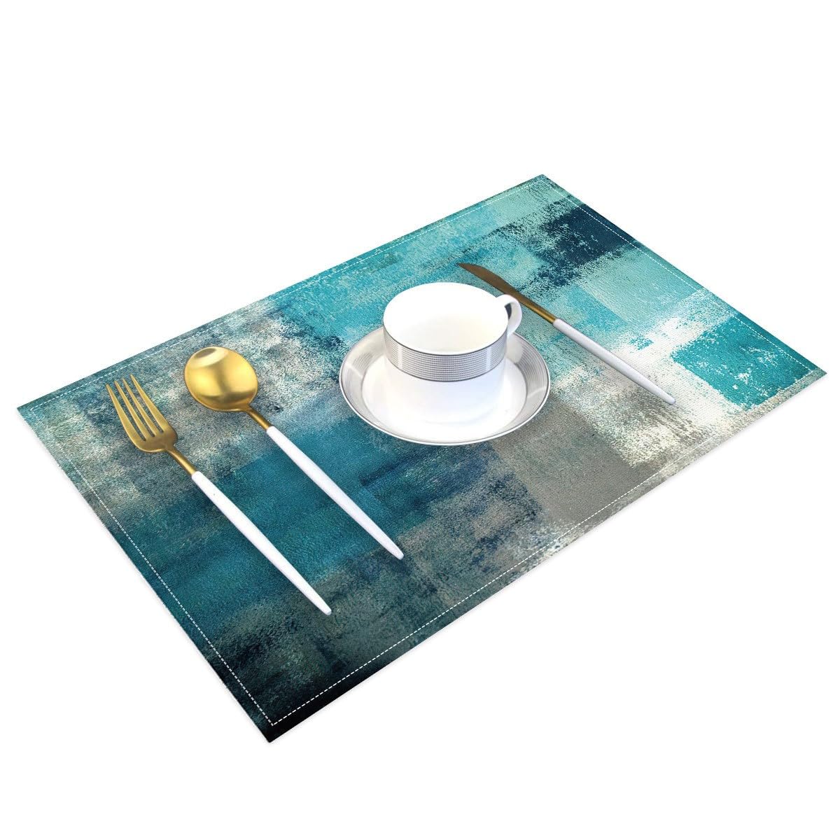 YIMICO 6PCS Modern Art Abstract Graffiti Linen Decorative Cafe Placemats,Anti Skid Table Mats For Home Restaurant Party (Blue)