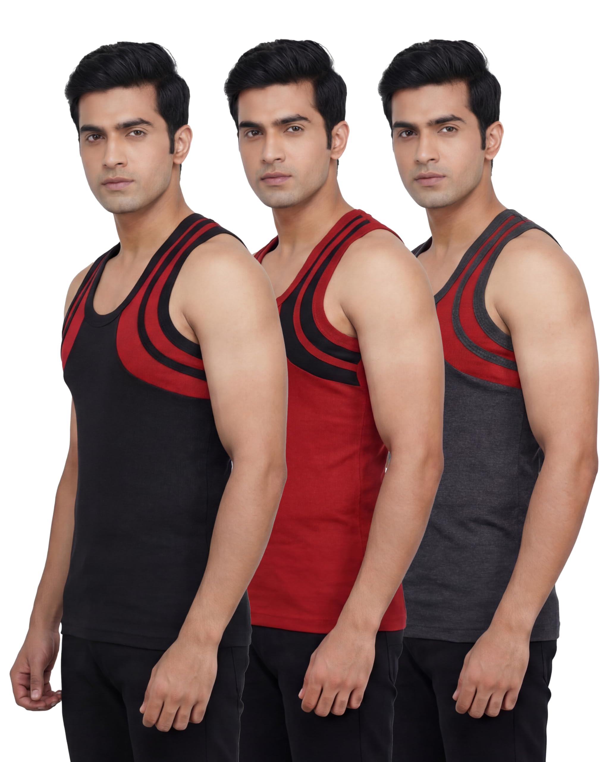 opex Men’s Cotton Muscle Vest | Sleeveless Round Neck Side Panel Design Gym Wear | Soft Breathable Regular Fit Athletic Tank (Pack of 3-picture-26
