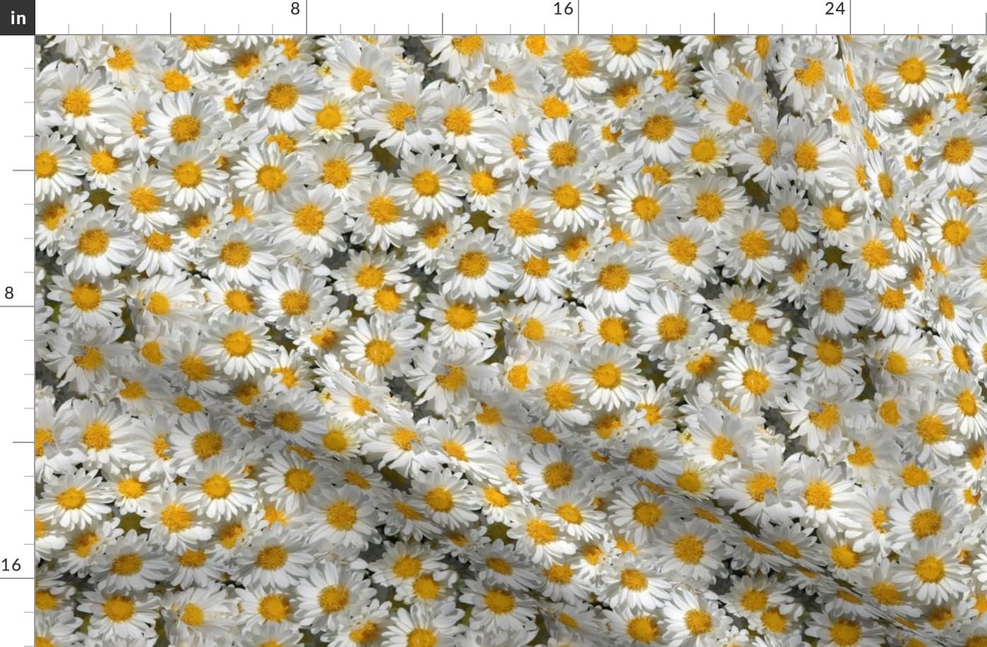 Spoonflower Fabric - Daisy Garden Daisies Flowers Floral Yellow White Printed on Organic Cotton Sateen Fabric by The Yard - Sewing Quilting Apparel Home Decor