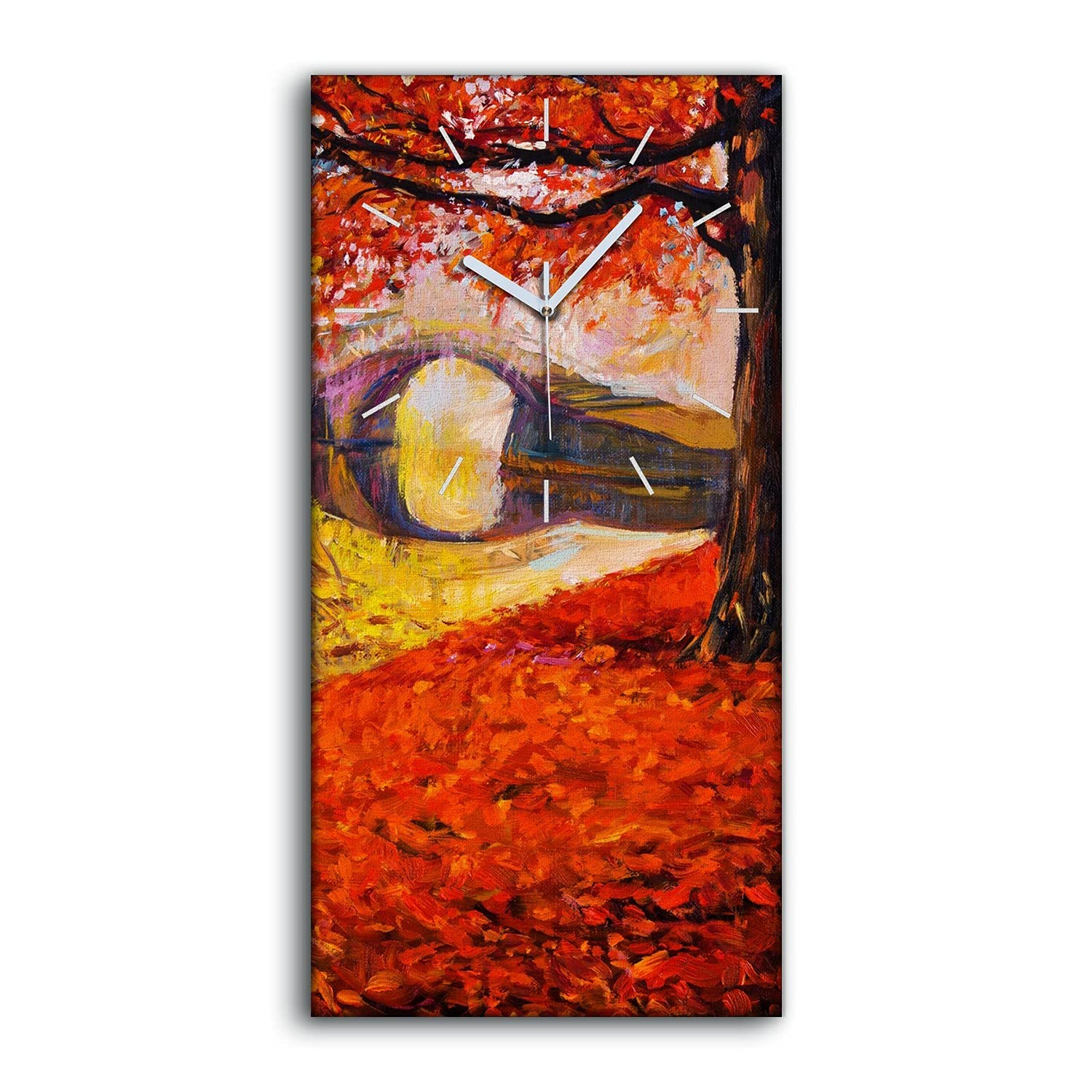 Horloge sur toile 30x60cm de salon silencieuse peinture arbres de parc art moderne mural