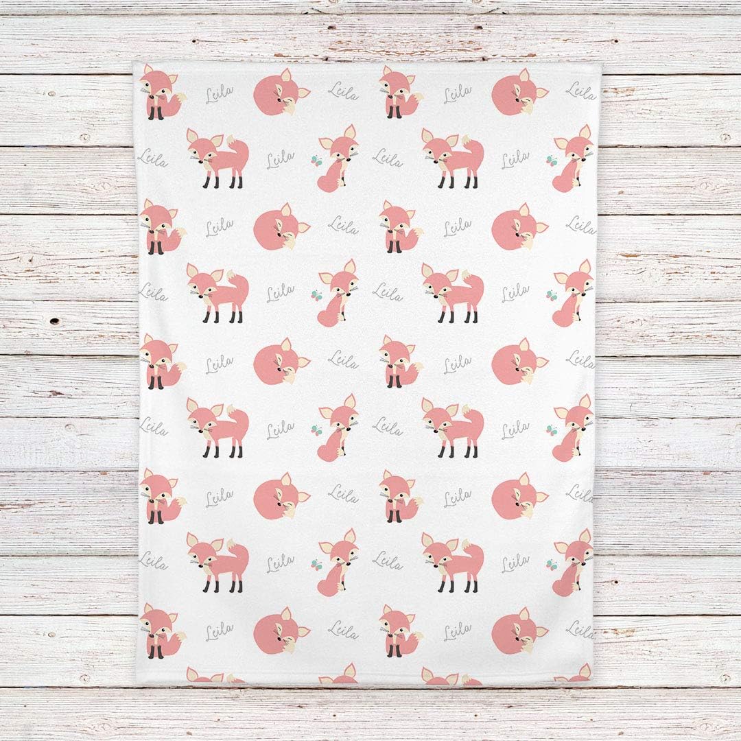 Pink Fox Personalized Fleece Baby Blanket