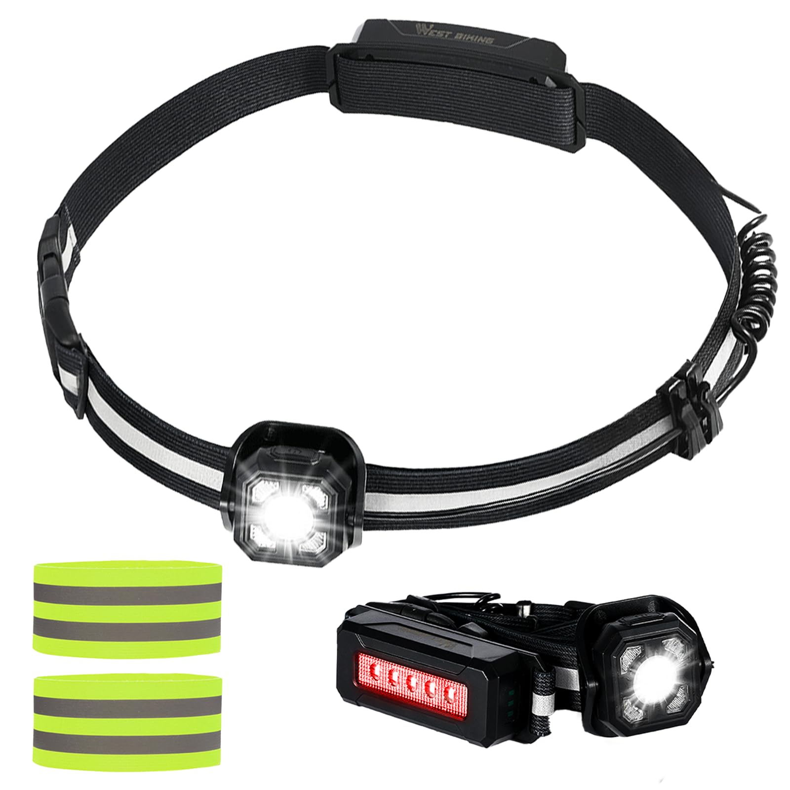 Running Lights for Runners, Chest LED Lamp Run Light IPX5 Waterproof, 2 Pcs Reflective Armbands, Running Torch USB Rechargeable 3 Modes 300 Lumen, Light Up Gear for Runners Bikers Walkers Joggers Pets