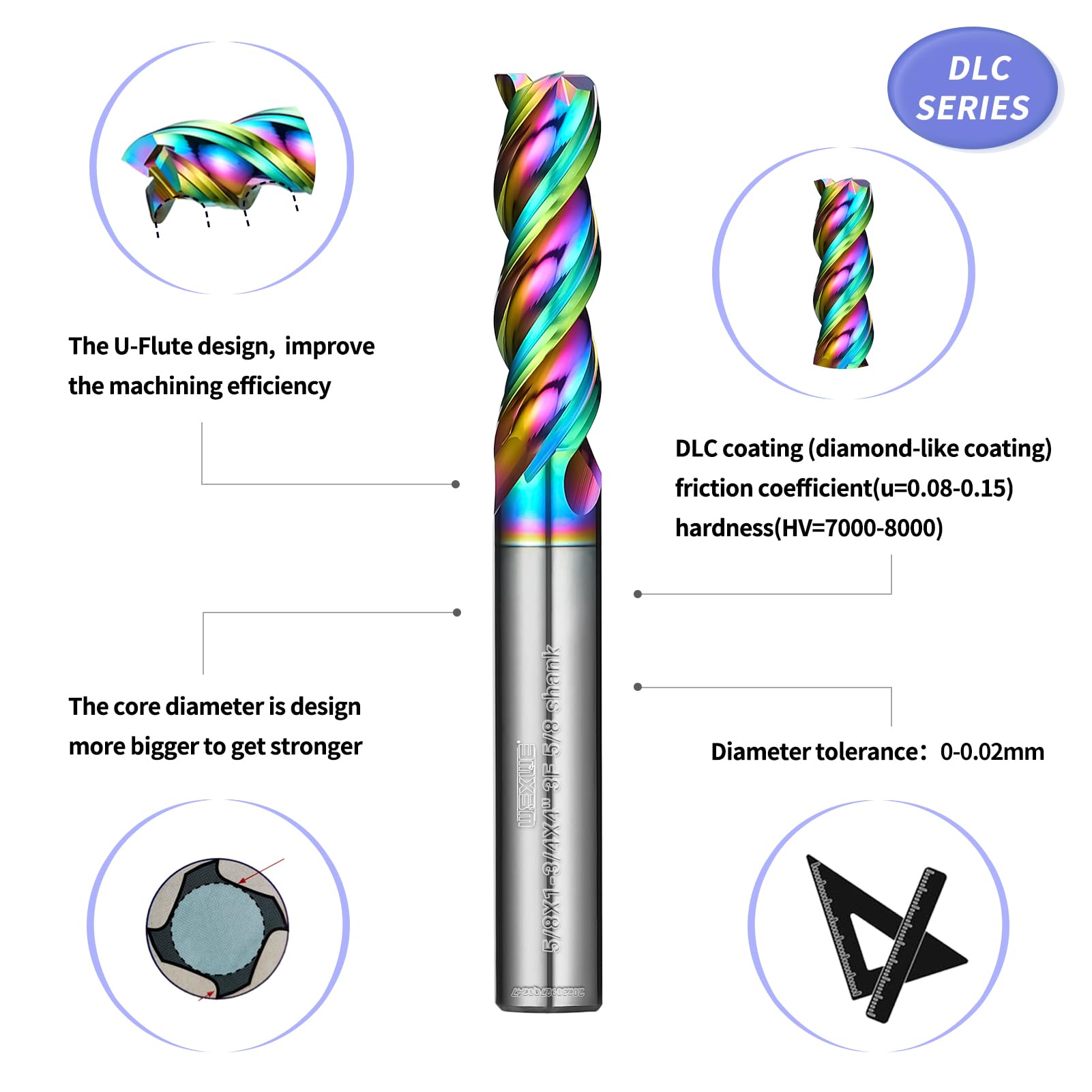 Tools DLC Series Frez z węglików spiekanych, powłoka diamentowa, frez do aluminium, miedzi, stopów magnezu, aluminium o wysokiej zawartości krzemu, materiały