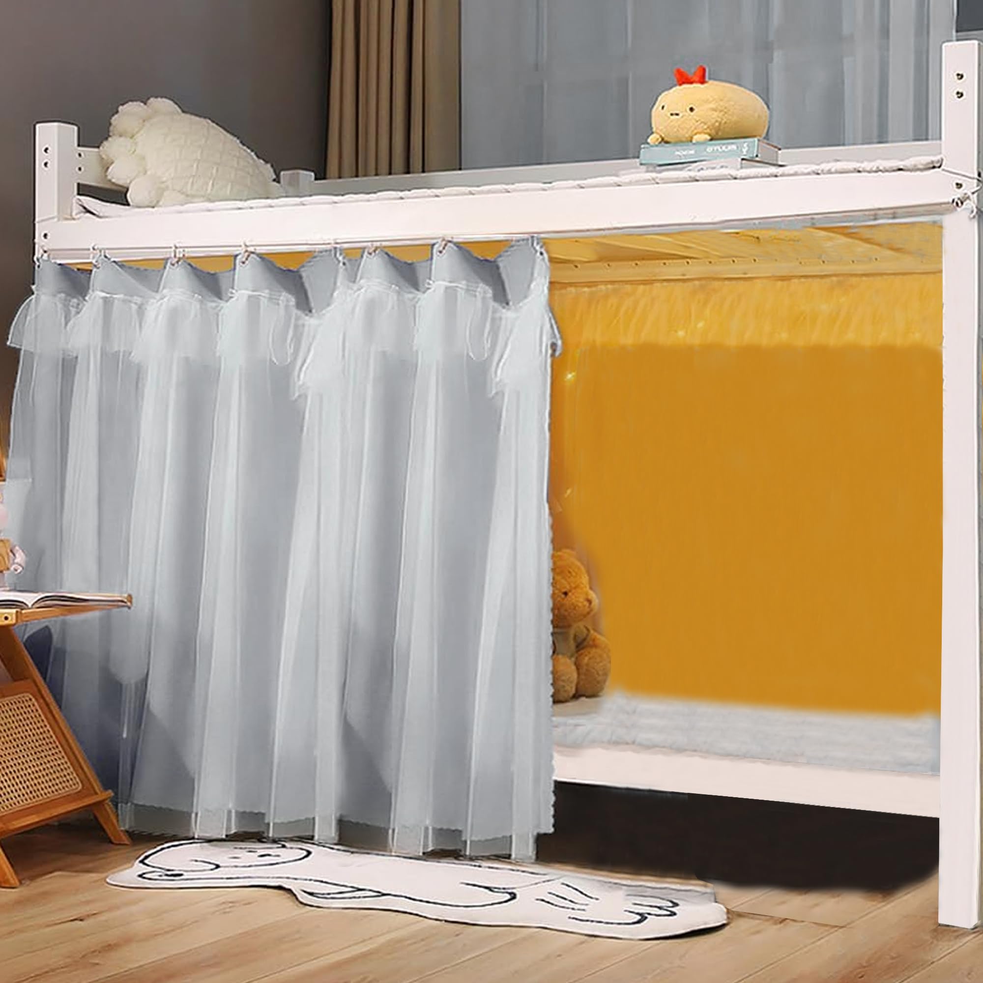 Meliyya Bunk Bed Curtain Gauze with Lace, Dorm Bed Canopy Privacy Drape for Bottom Bed, 1 Panel (Grey 1.2M)