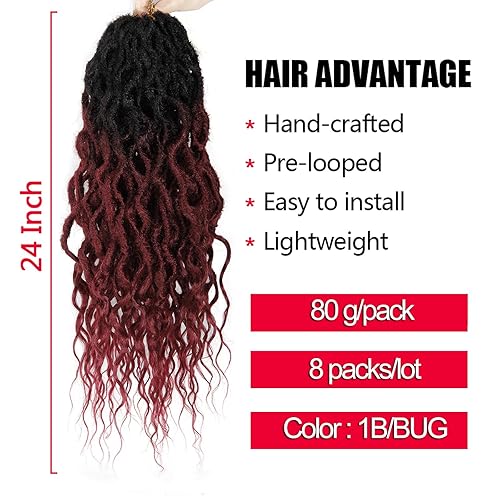 Miniatura 163 de 8 paquetes de rastas de cabello sintético de ganchillo de 18 pulgadas, rastas sintéticas bohemias con extremos rizados, cabello de ganchillo suave