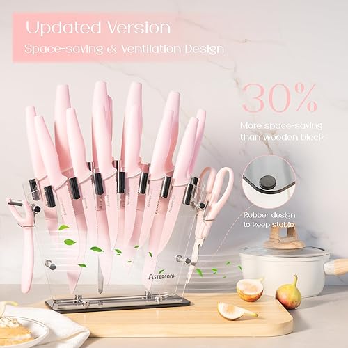 Miniatura 6 de Astercook Knife Set with Block and Sharpener, 22 Piece Kitchen Knife Set Dishwasher Safe, Space-Saving Clear Knife Block with Knives for Everyday
