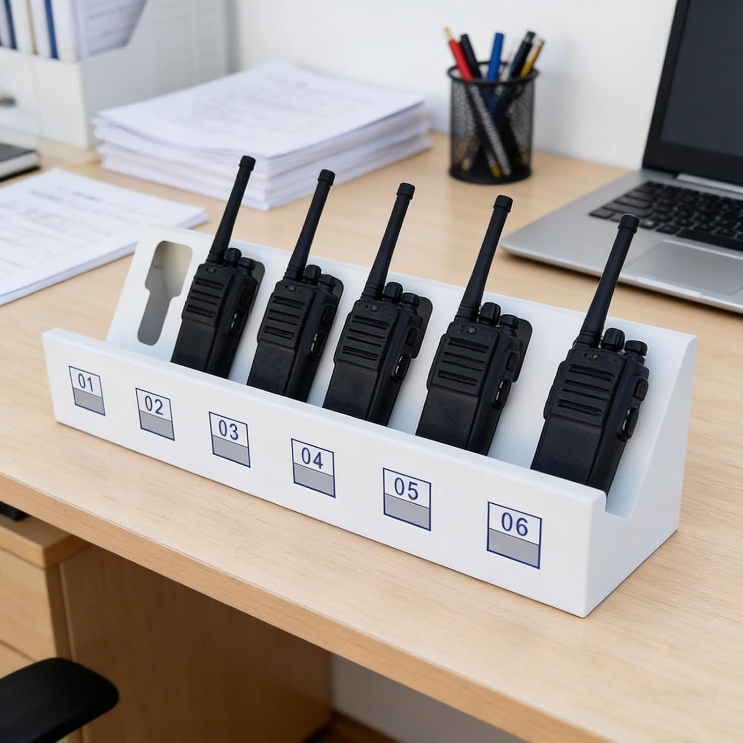 Wall Mounted Walkie Talkie Holder Universal Radio Case, Two Way Radio Storage Rack Microphone Holder,Handheld Walkie Talkie Storage Box,Multi Device Organizer Desktop Radio Storage Rack