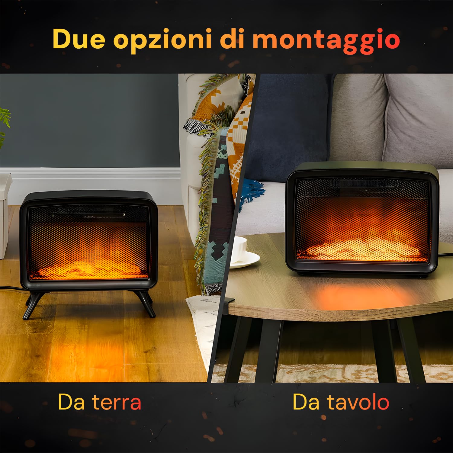 Wintem Caminetto Elettrico con Effetto Fiamma Realistico 34x18x30cm -Potenza e Termostato Regolabile 800/1600W Ideale per Creare un'Atmosfera Accogliente con Protezione dal Surriscaldamento