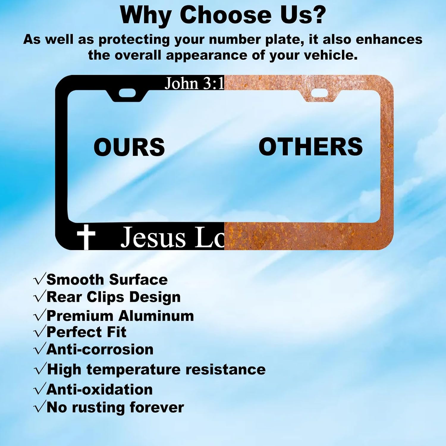 2-Pack John 3:16 Jesus Loves You License Plate Frames for Women Man, 2 Holes Christian Aluminum License Plate Holder,Funny Religious License Plate Cover with Keychain Wrist Lanyard