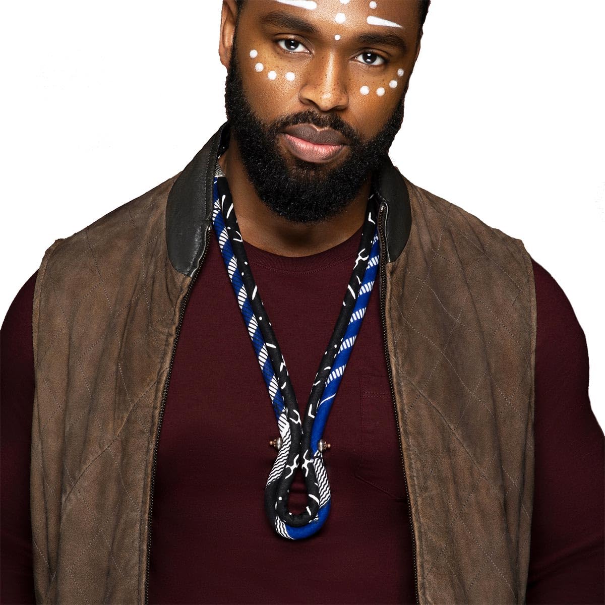 African Necklace for Men Blue and Black Ankara Corded Neck Tie