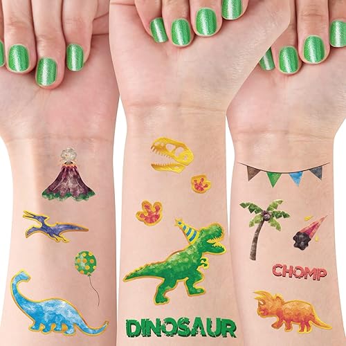 WERNNSAI Tatuajes temporales de dinosaurios para niños y niñas, 12 hojas de estilos de bronceado, calcomanías de tatuajes falsos, más de 600 con