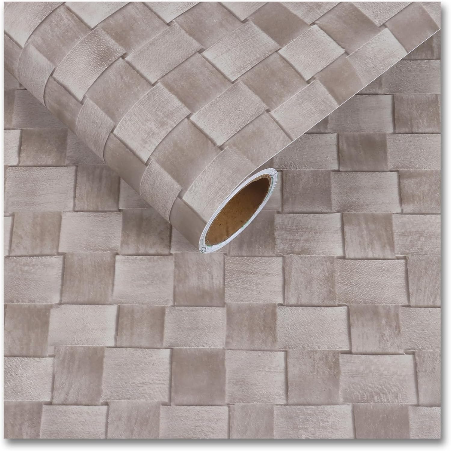CRE8TIVE Taupe Grey Rattan Peel and Stick Wallpaper for Bedroom Retro Non-Textured Weave Wallpaper 12"x354" Adhesive Waterproof Faux Woven Rattan Cane Look Vinyl Contact Paper for Walls Drawer Liners