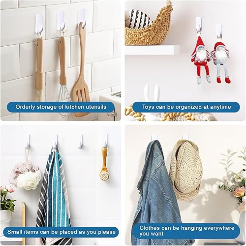 Miniatura 3 de Gancho de pared adhesivo fuerte con tiras de gran tamaño, 10 ganchos grandes libres de daños, ganchos útiles con capacidad para hasta 4 libras,