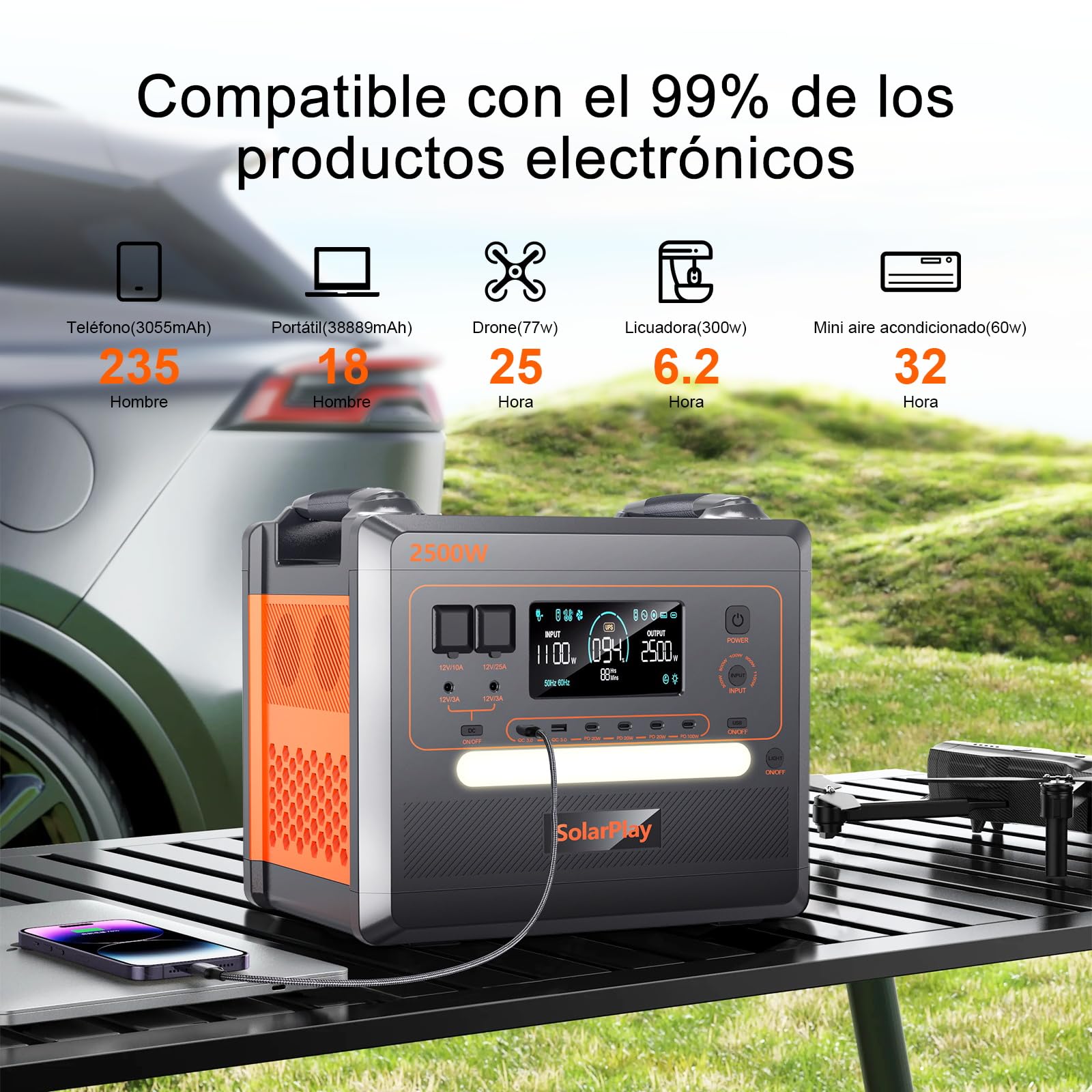 SolarPlay Banco de energía portátil Q2402M 2500W (Q2402M+200W)