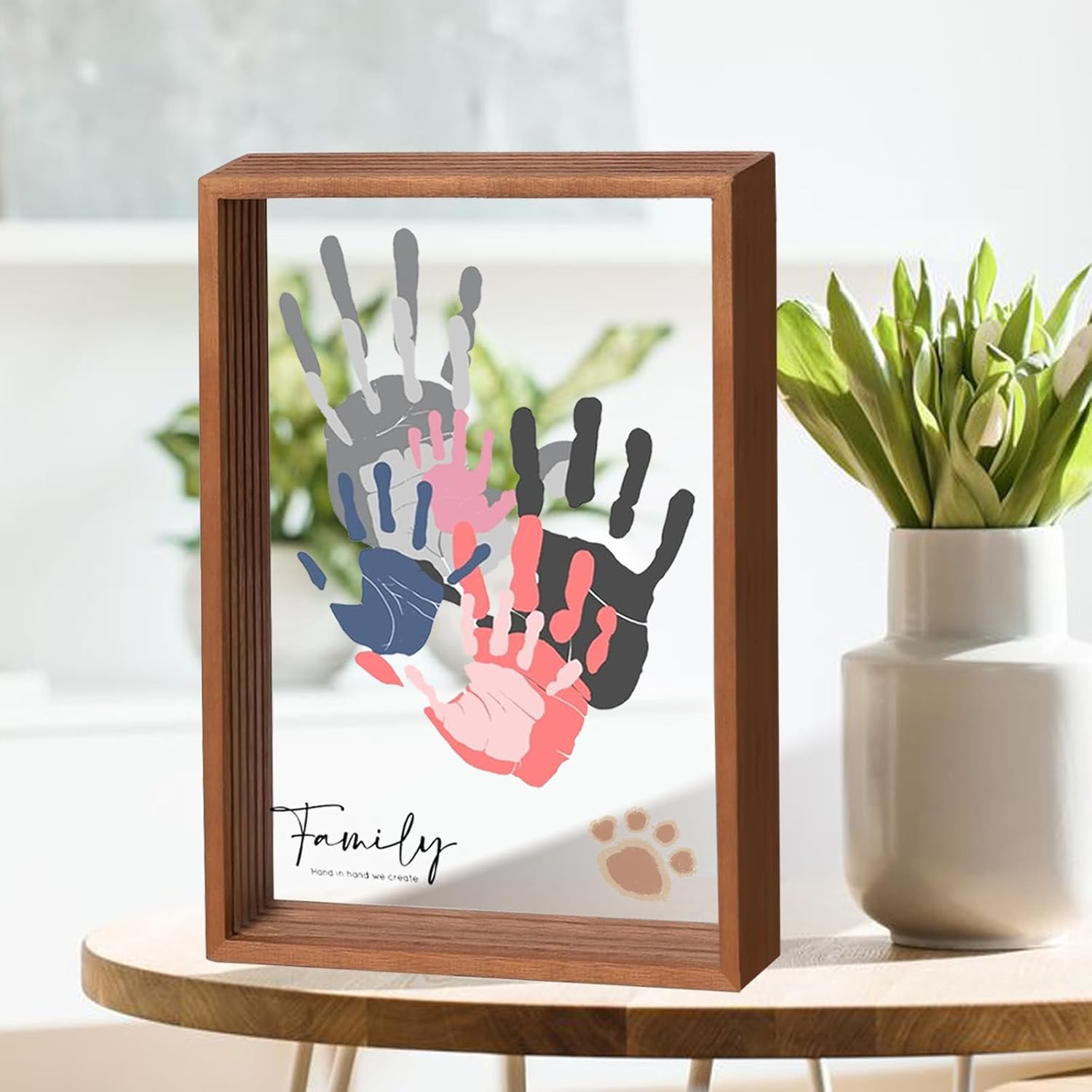 Family Handprint Kit for 5,DIY Craft Family Memories Keepsake Art Baby Newborn Hand and Footprint Wooden Frame for Home Decor Family Gifts Set(5 Sheets with 8 Colors)