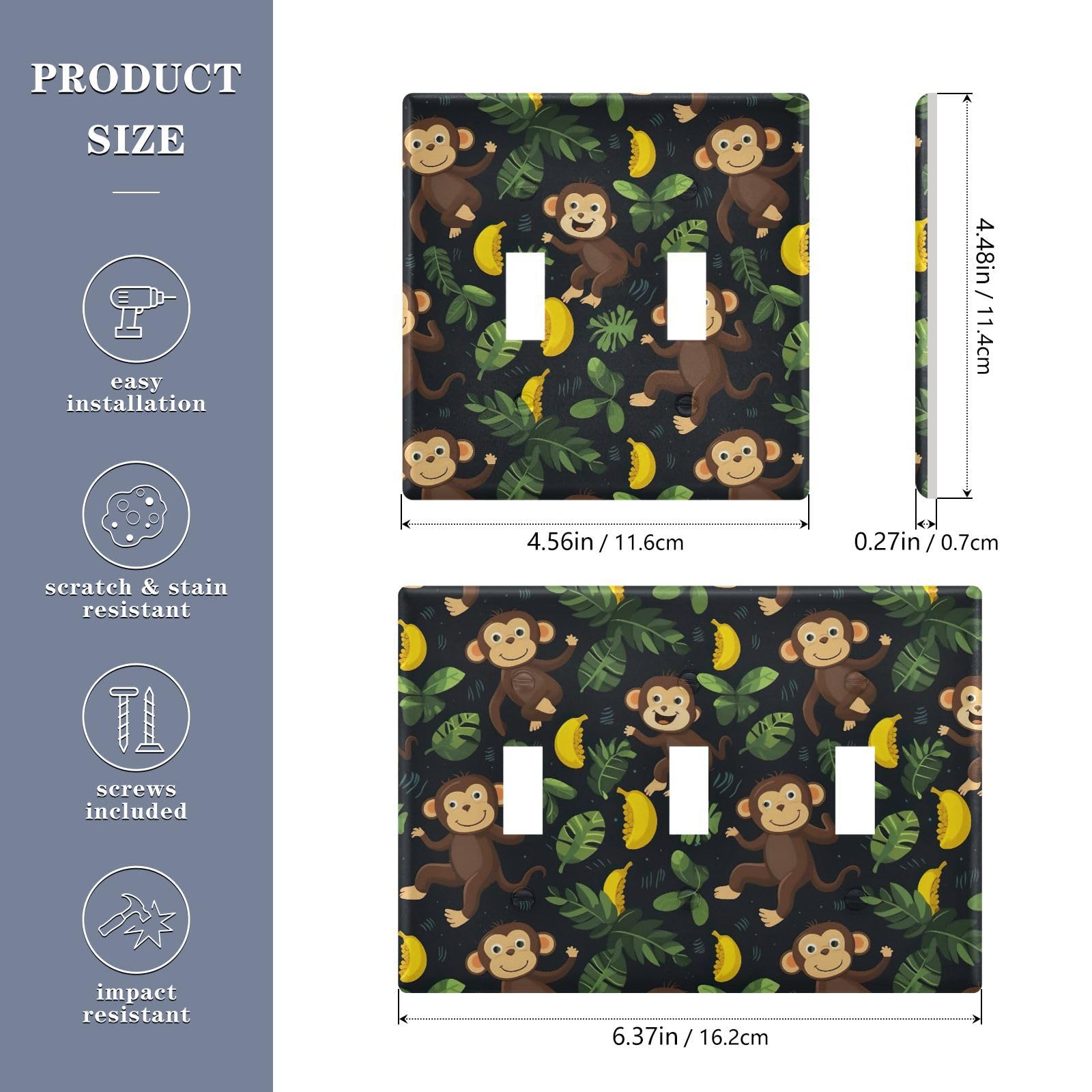 UMIRIKO Cute Monkey Banana Light Switch Cover Plate Covers Decorative Double Toggle Home Decor 202a8873