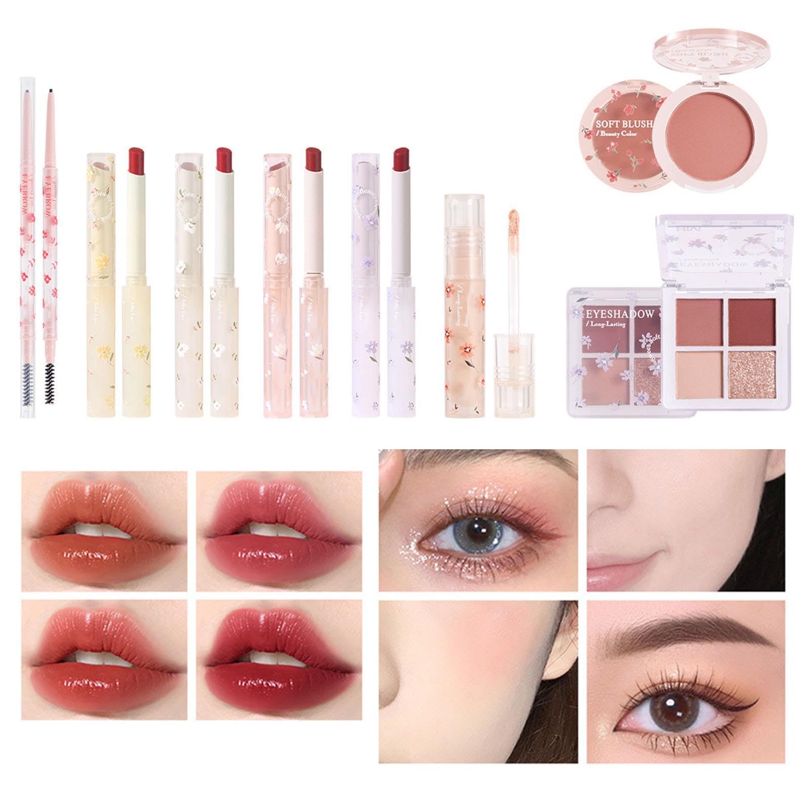 Set di trucco coreano da 8 pezzi, set di trucco all-in-1, set di trucco per donne, set di trucco coreano, include rossetto, fard, palette ombretti, matita sopracciglia e correttore, per principianti