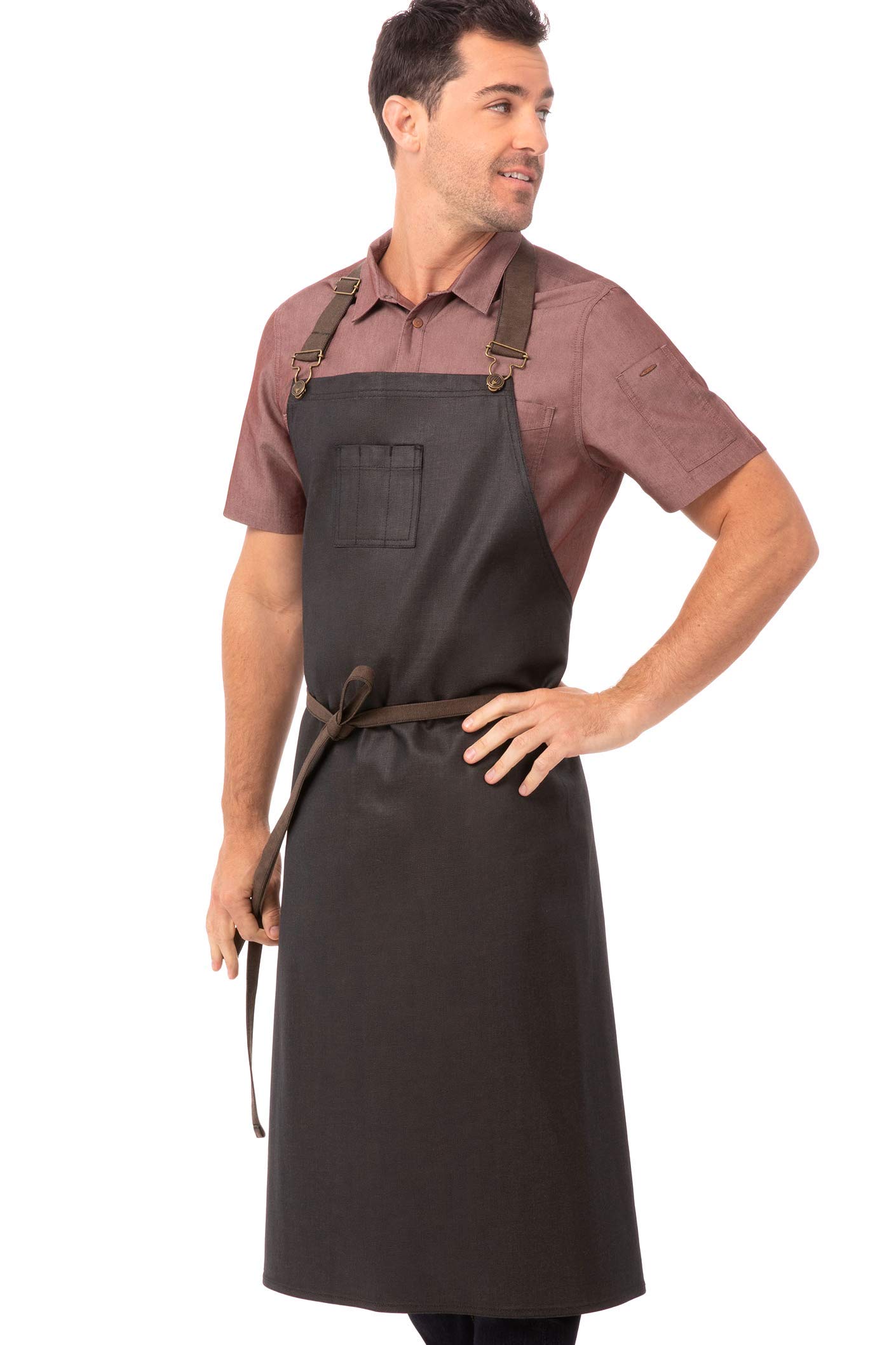 Chef WorksUnisex Boulder Chefs Bib Apron, Brown Black, One Size