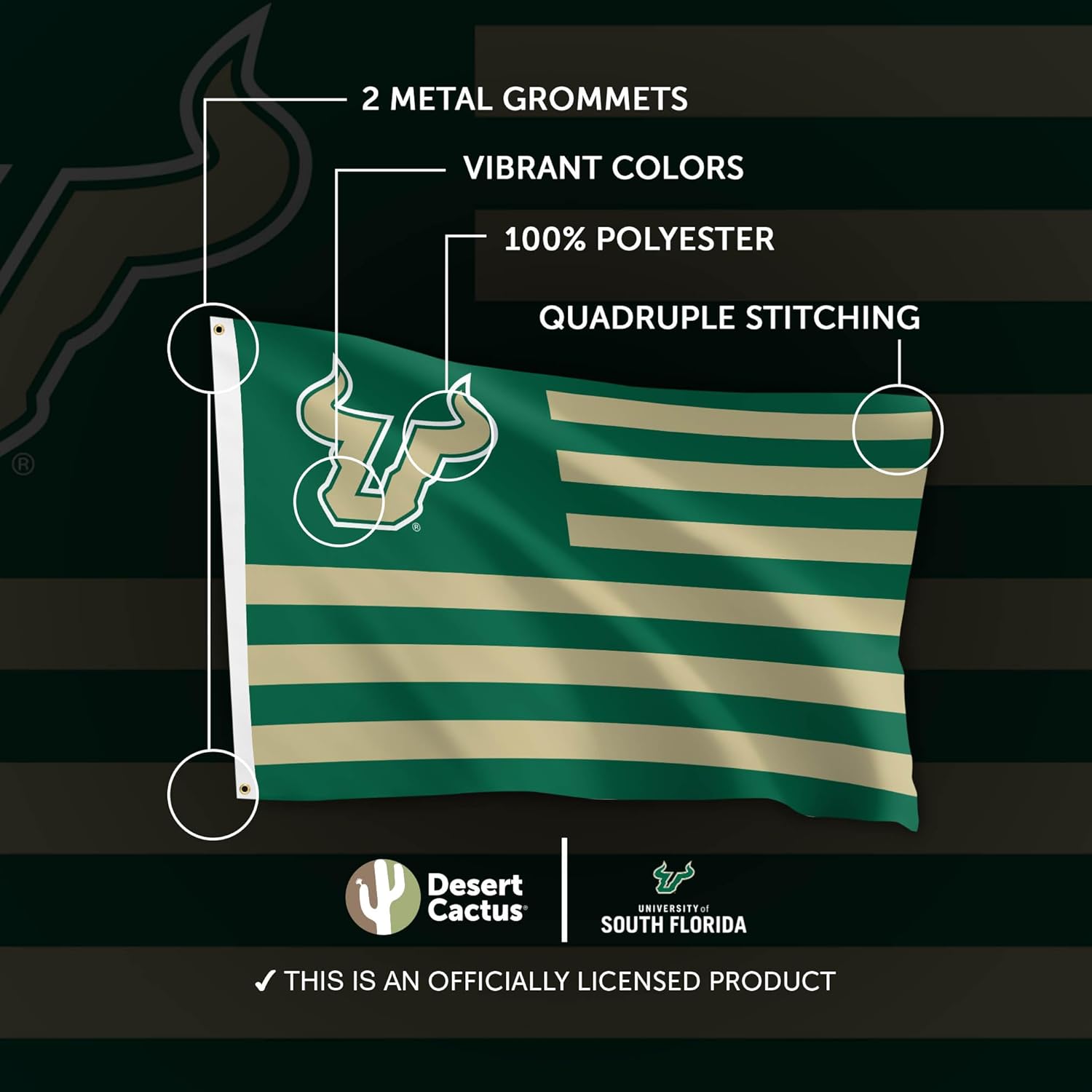 Desert Cactus University of South Florida USF Flag - 3 x 5 Feet Bulls Banner, Indoor/Outdoor Durable Fabric, 100% Polyester Design (Style Nation) - Image 4