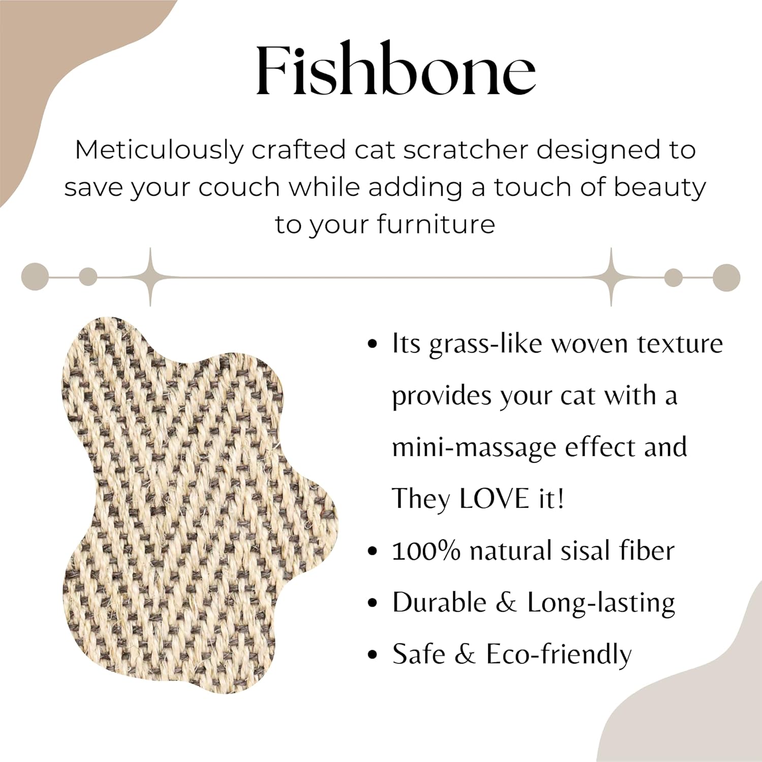 review Boho Sisal Cat Scratcher Mat with Hook and Loop Strips (Scratch Protector for Carpet, Sofa, Wall and Furniture), Durable and Shedding-Resistant Surface (Mini 2-Pack, Fishbone)