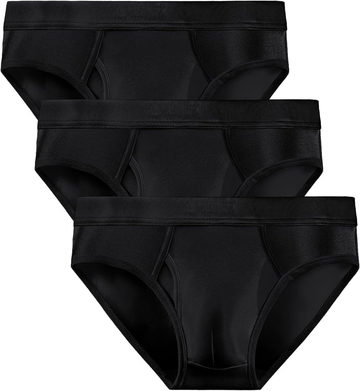 Men's Classic Solid Color Briefs 3 Pack with Open Fly Pouch Breathable Wicking Ribbed Cotton Underwear