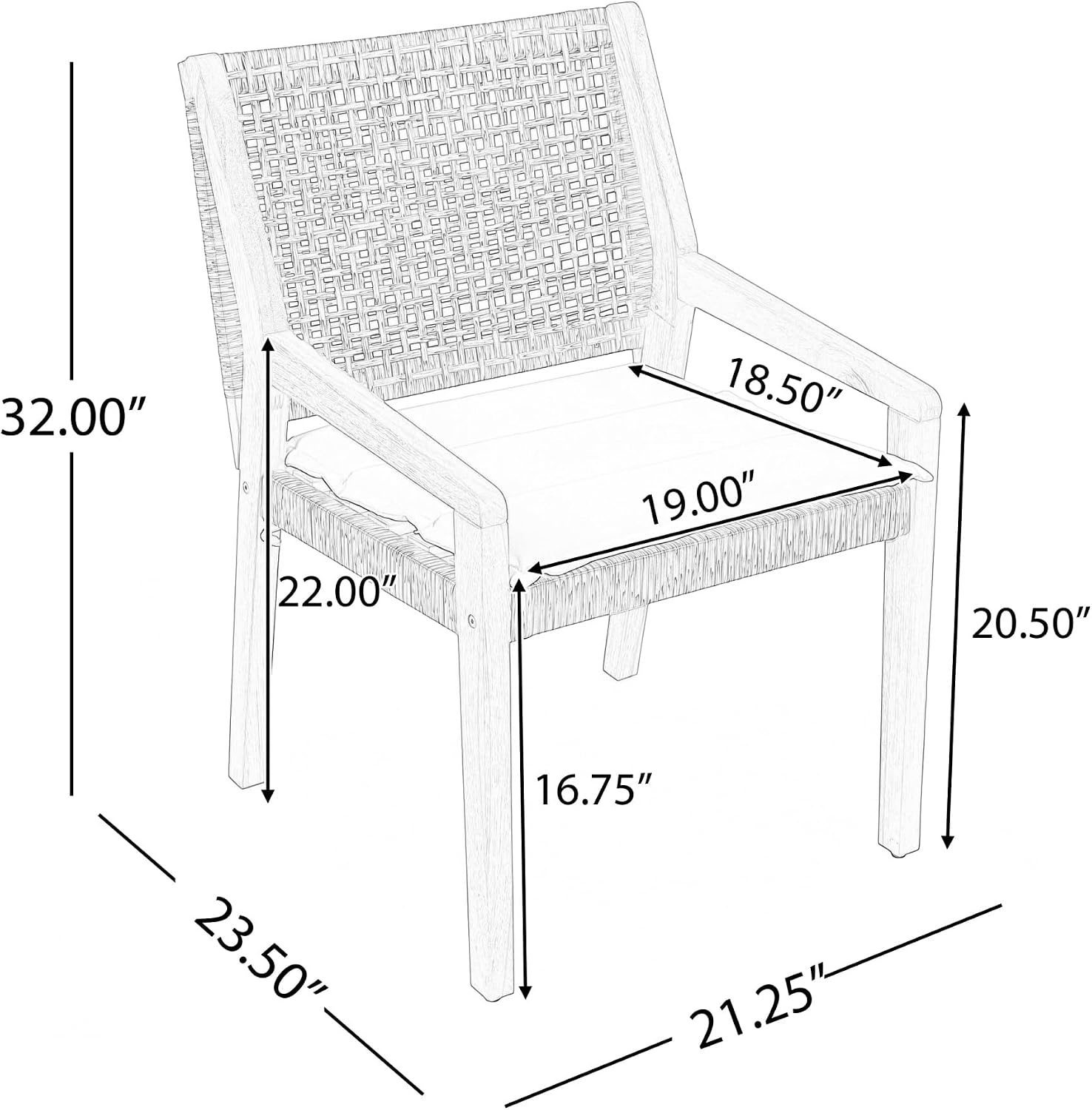 Outdoor Dining Set 6 Chairs + 1 Table, Premium Acacia Wood Teak Finish Table & Wicker Chairs with Cream Cushions, for Large Gatherings, Patio Dining
