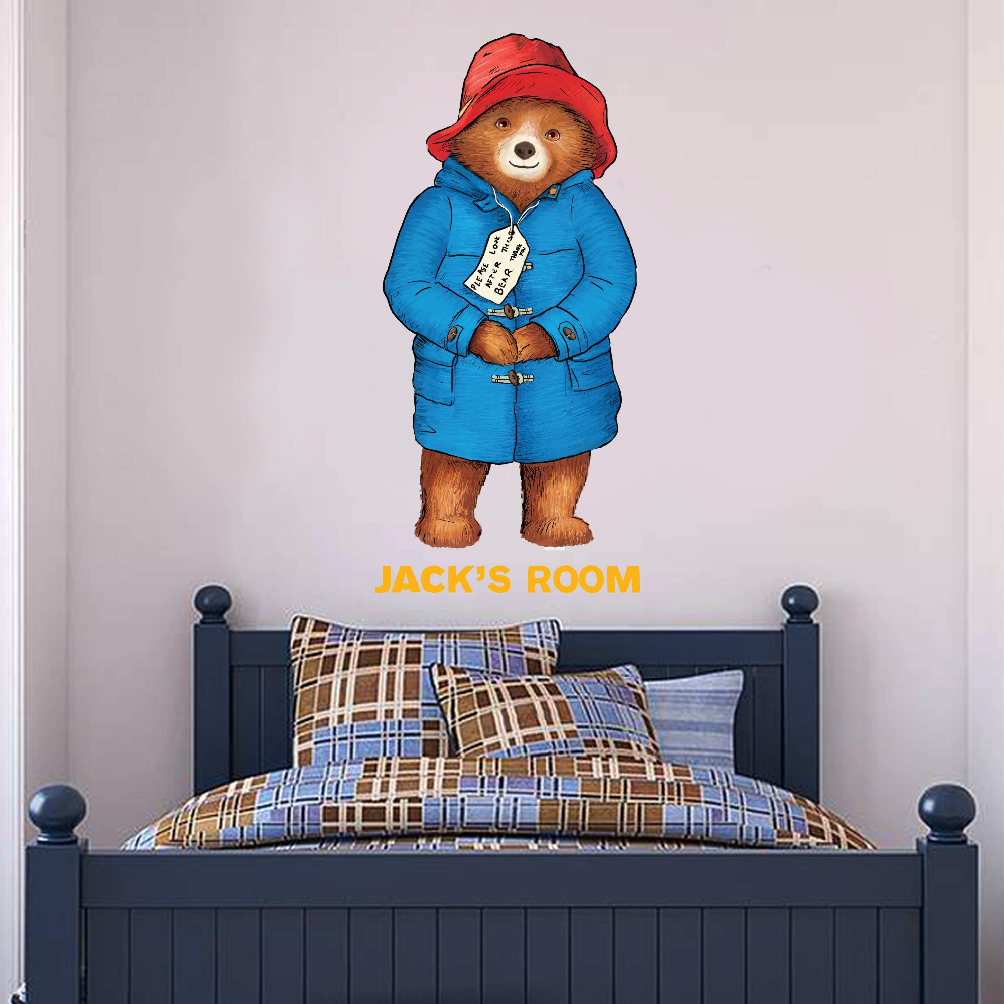 Paddington Bear Personalised Name Wall Art Yellow - Padd 002 Kids Wall Decal Vinyl Sticker Bedroom Mural (90cm height x 45cm width)