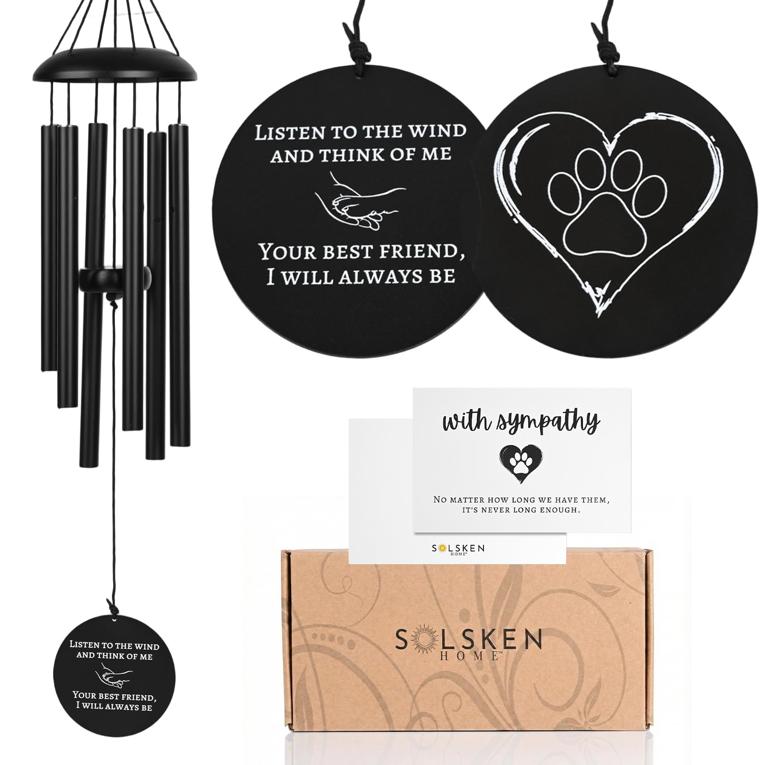 Dog Memorial Gifts, Dog Memorial Wind Chime, Pet Loss Sympathy Gift, Bereavement Gift & Passing Away Remembrance Memory Garden 28' Black A-Best Friend